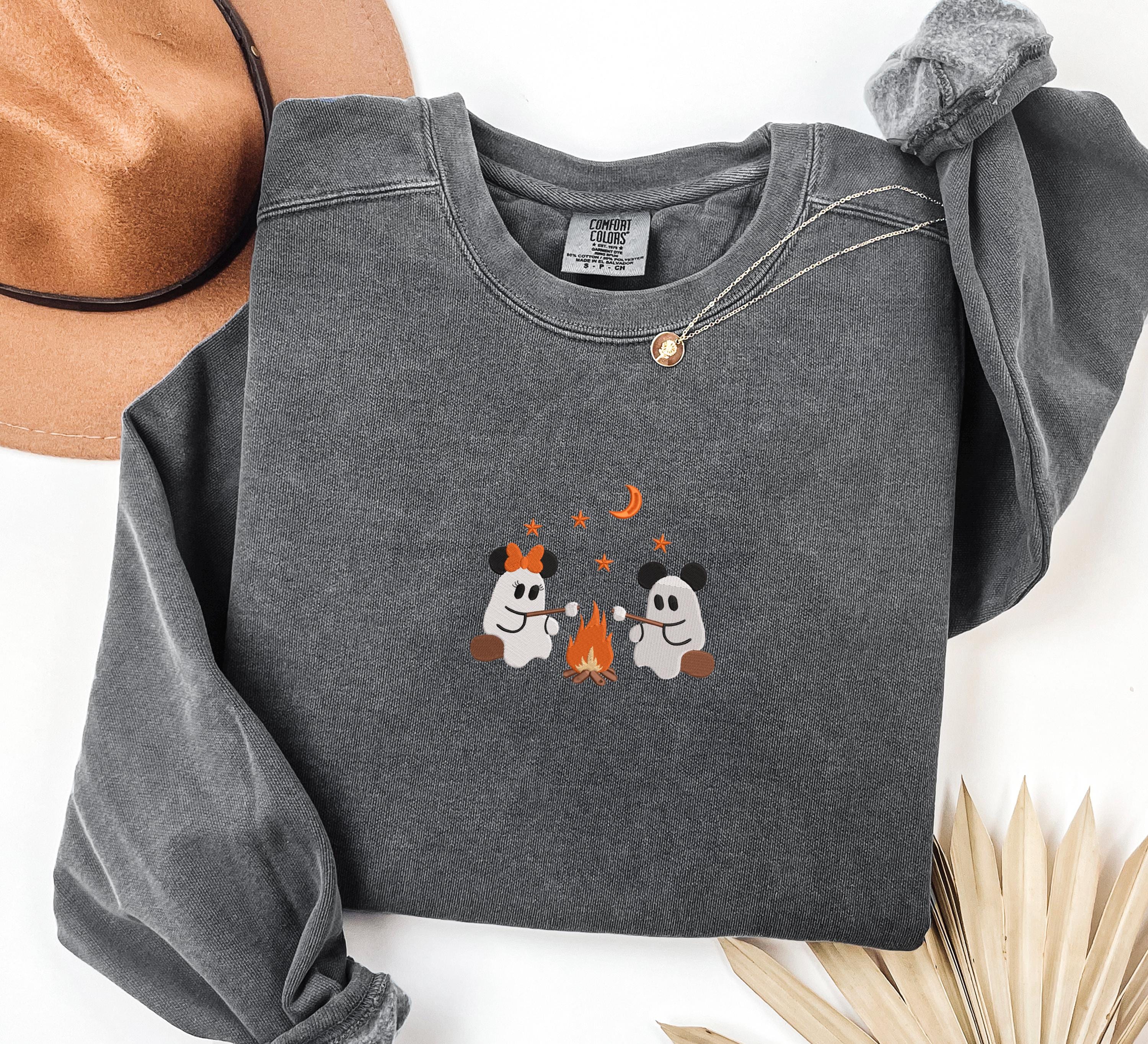 Embroidered Mickey and Minnie Halloween Campfire Comfort Colors Shirt – Cute Ghost Disney Couple Tee for Vintage Spooky Season - photo 2