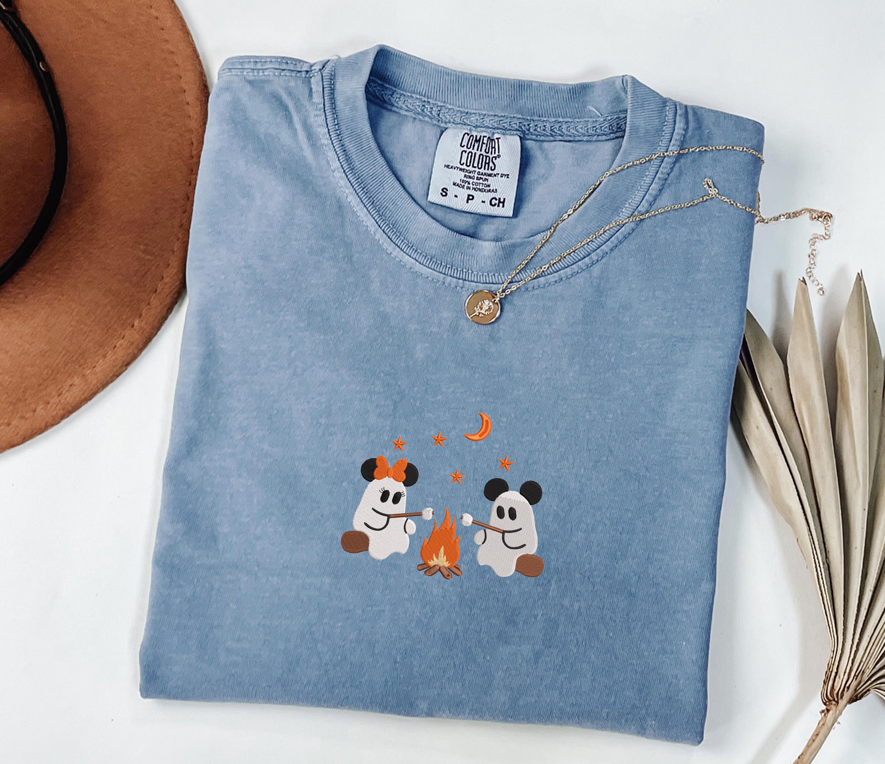 Embroidered Mickey and Minnie Halloween Campfire Comfort Colors Shirt – Cute Ghost Disney Couple Tee for Vintage Spooky Season - photo 5