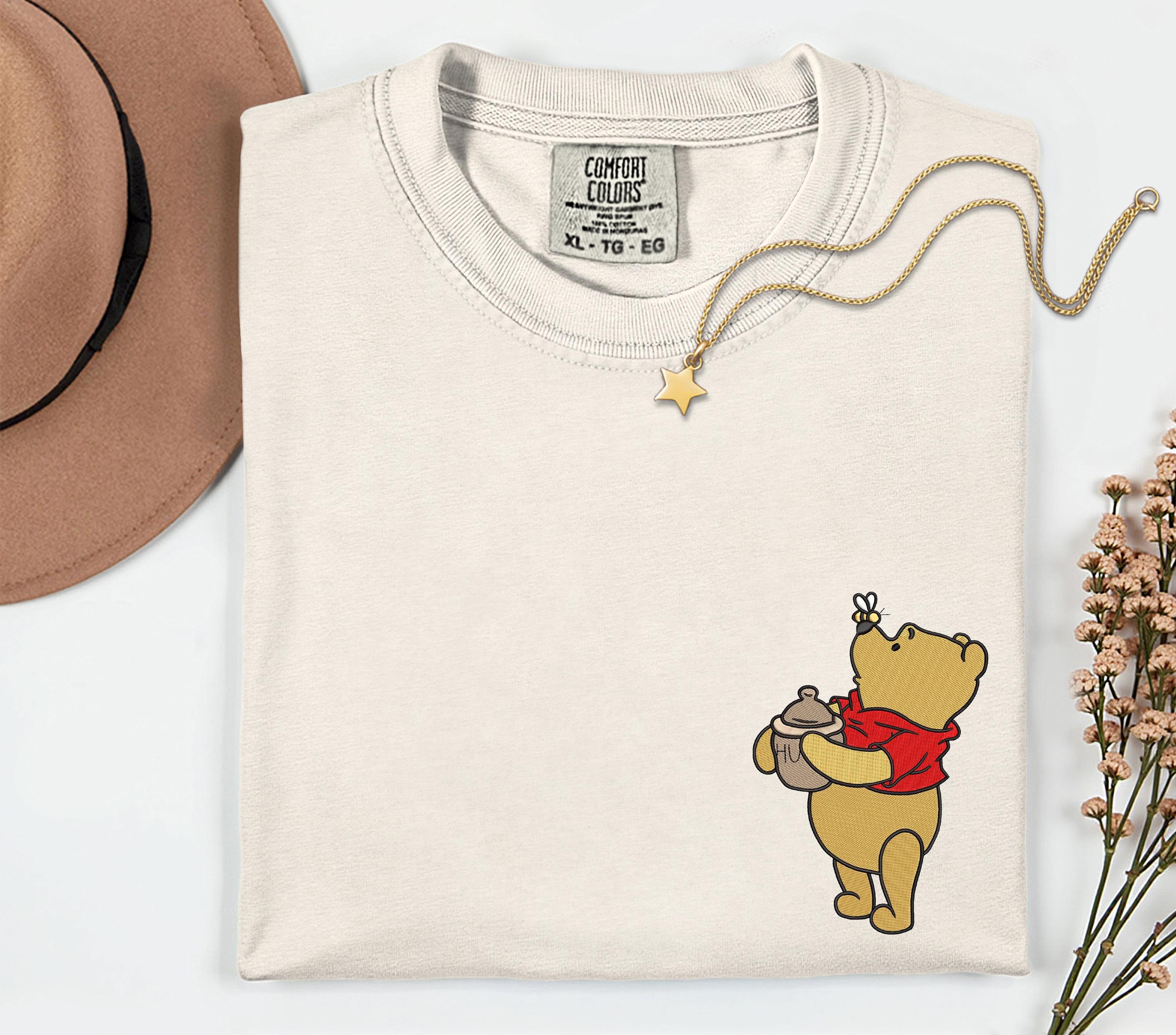 Disney Winnie the Pooh Embroidered Comfort Colors Shirt – Classic Pooh Bear Tee for Disney World Trips and Vacations