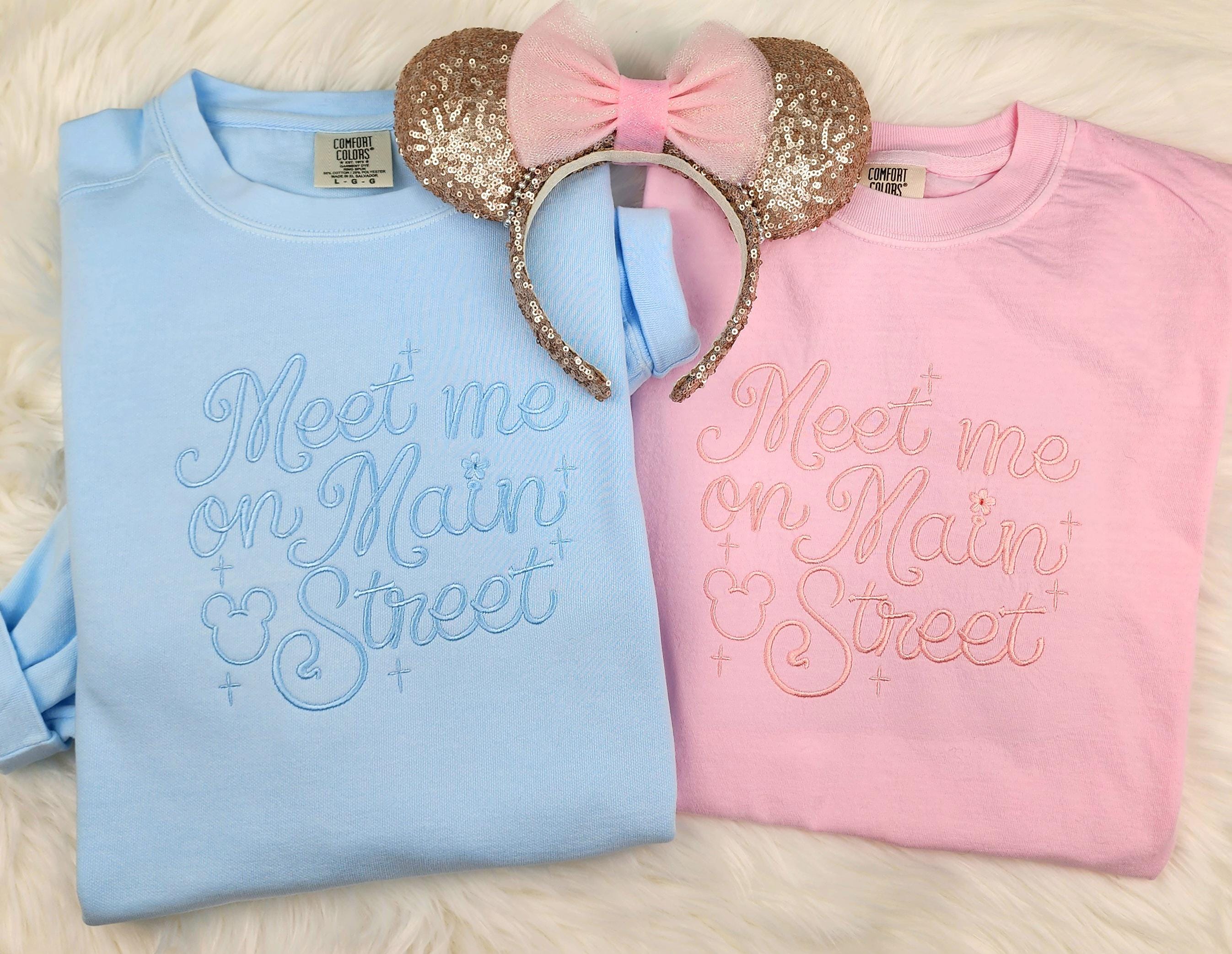 Embroidered Meet Me on Main Street Sweatshirt – Disneyland Disney Embroidery Crewneck Shirt for Park Fans