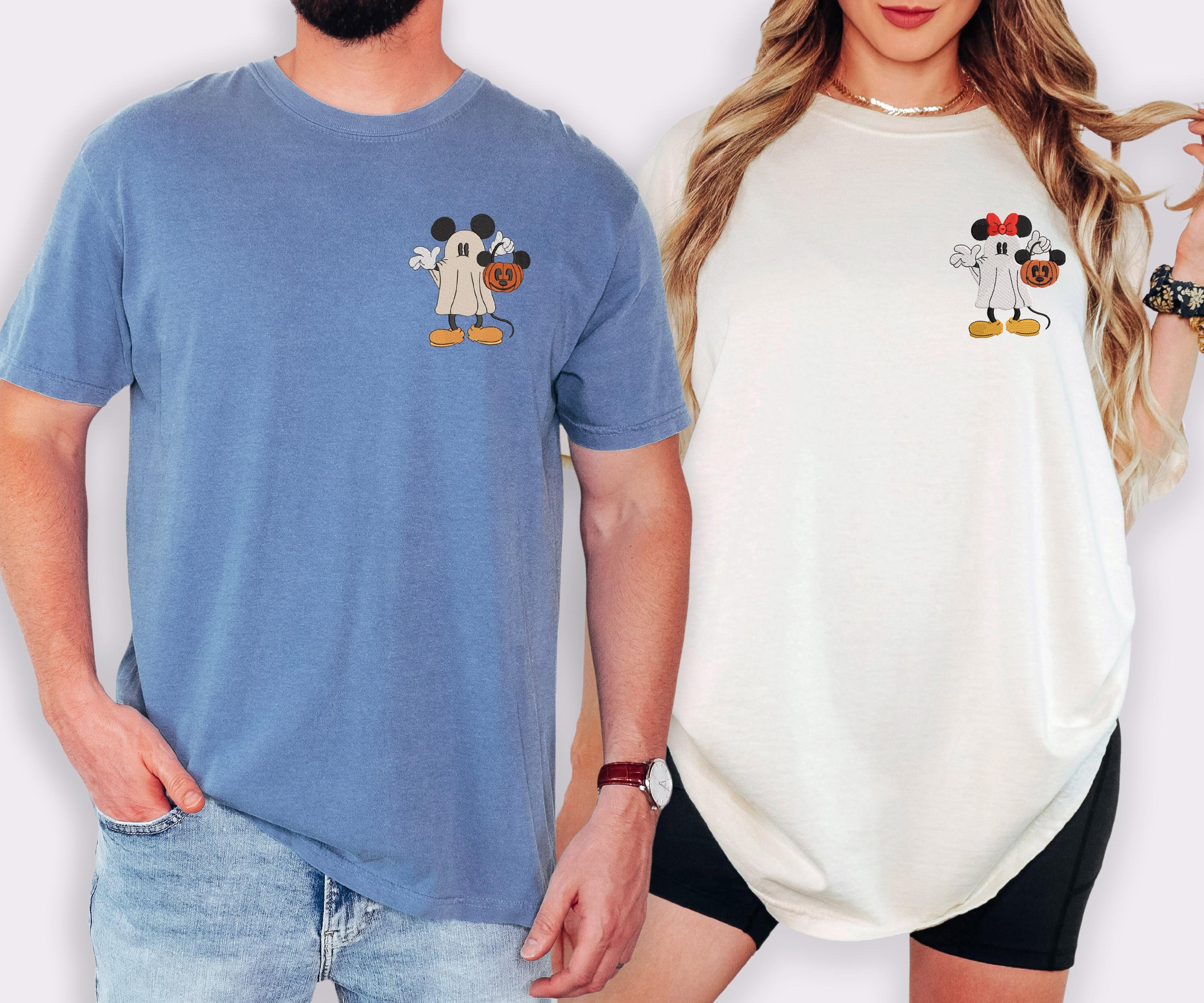 Embroidered Disney Halloween Couple Shirts in Comfort Colors – Matching Mickey and Minnie Ghost Tee for Spooky Fans - photo 3