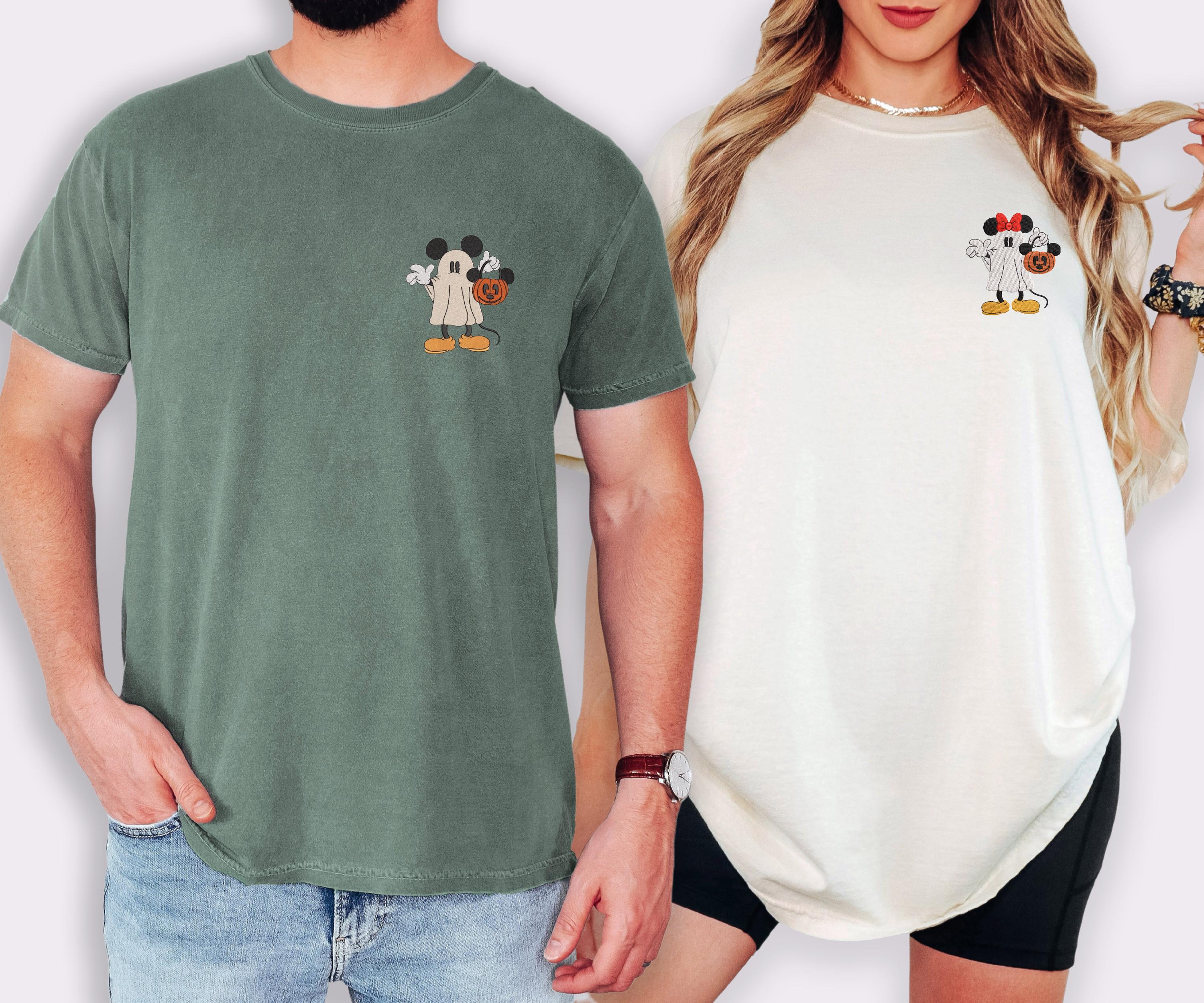 Embroidered Disney Halloween Couple Shirts in Comfort Colors – Matching Mickey and Minnie Ghost Tee for Spooky Fans - photo 4