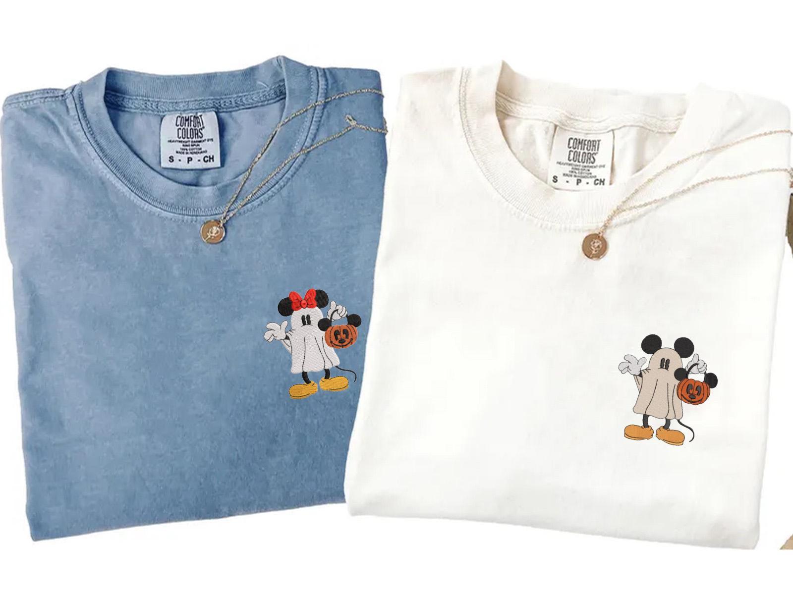 Embroidered Mickey and Minnie Halloween Couple Shirts in Comfort Colors – Matching Disney Ghost and Pumpkin Tee - photo 2