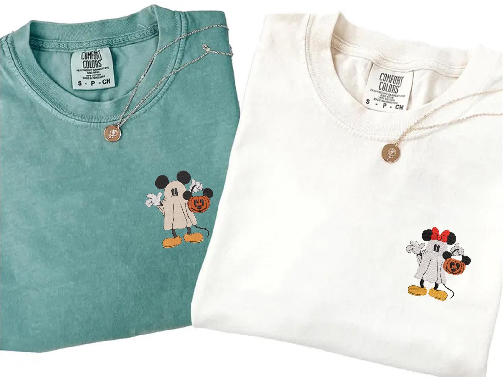Embroidered Mickey and Minnie Halloween Couple Shirts in Comfort Colors – Matching Disney Ghost and Pumpkin Tee - photo 3