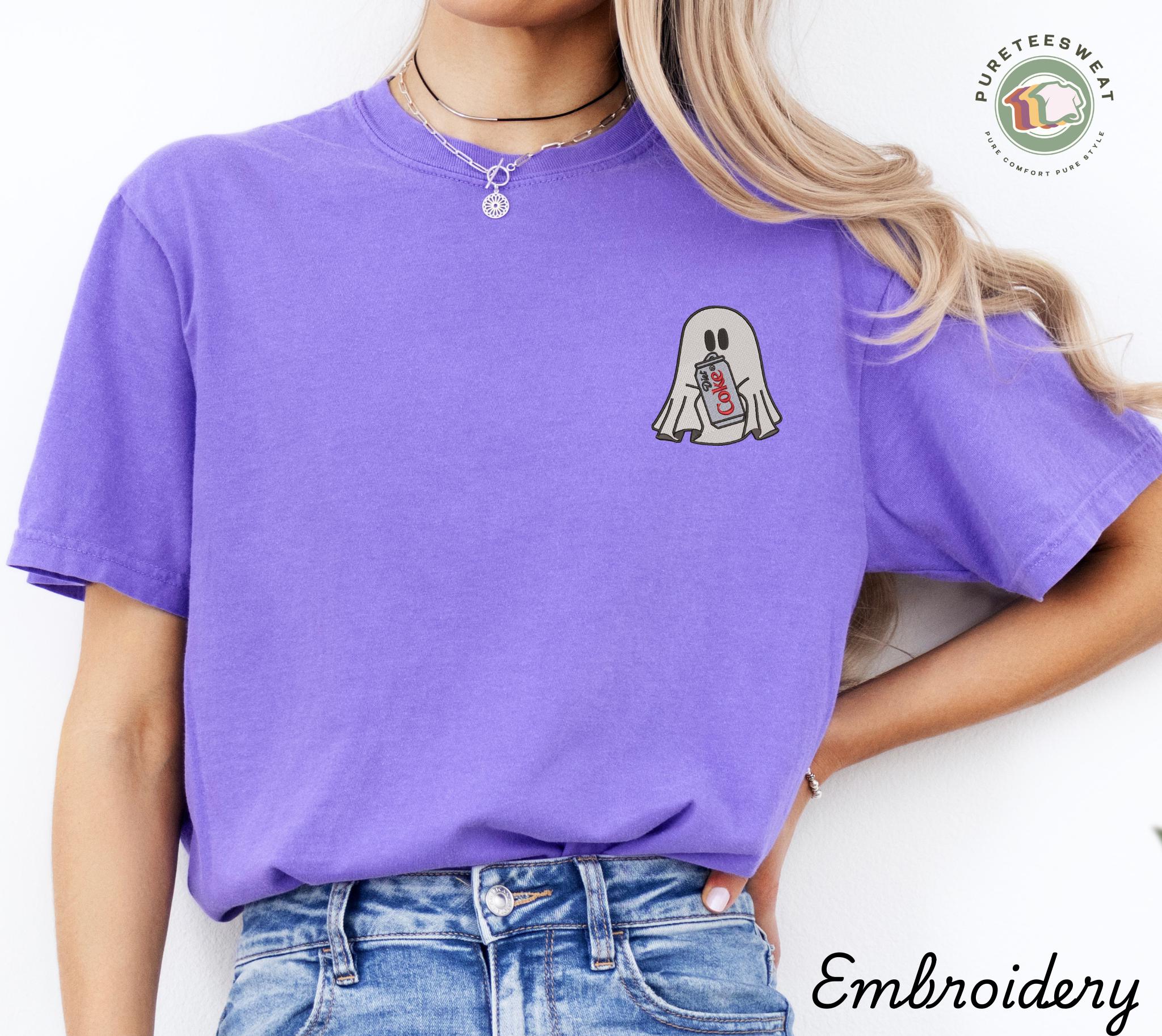 Custom Embroidered Ghost with Diet Coke T-Shirt – Cute Halloween Cola Ghost Tee for Fall and Spooky Season - photo 7