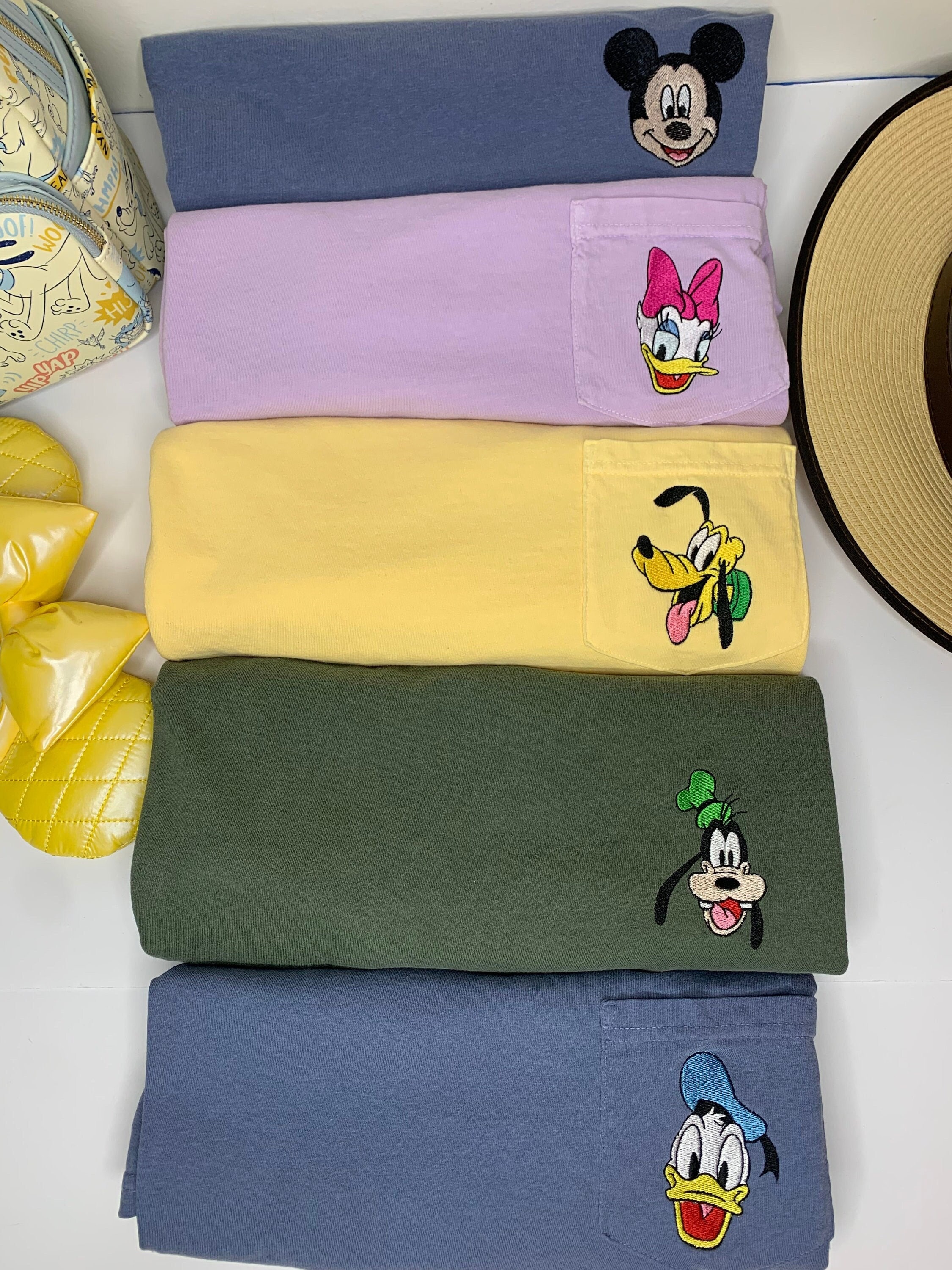 Custom Vintage Mickey and Friends Embroidered Pocket Tee – Retro Disney Embroidery Shirt for Park Trips