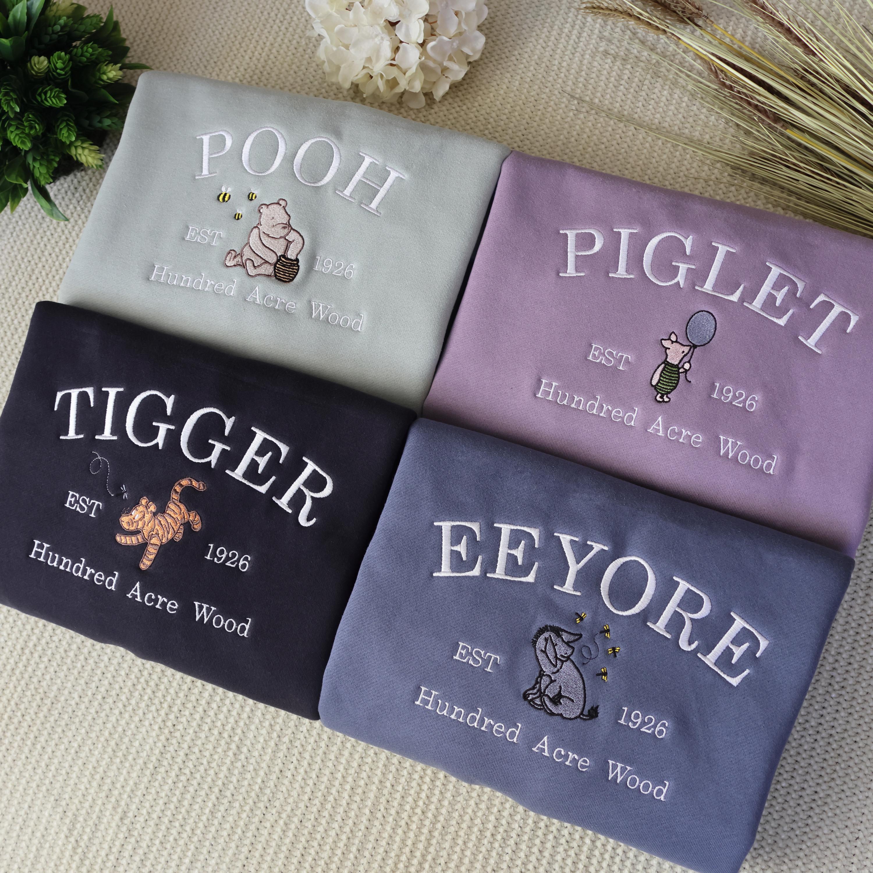 Embroidered Winnie the Pooh Crewneck Sweatshirt with Pooh, Piglet, Tigger and Eeyore Characters