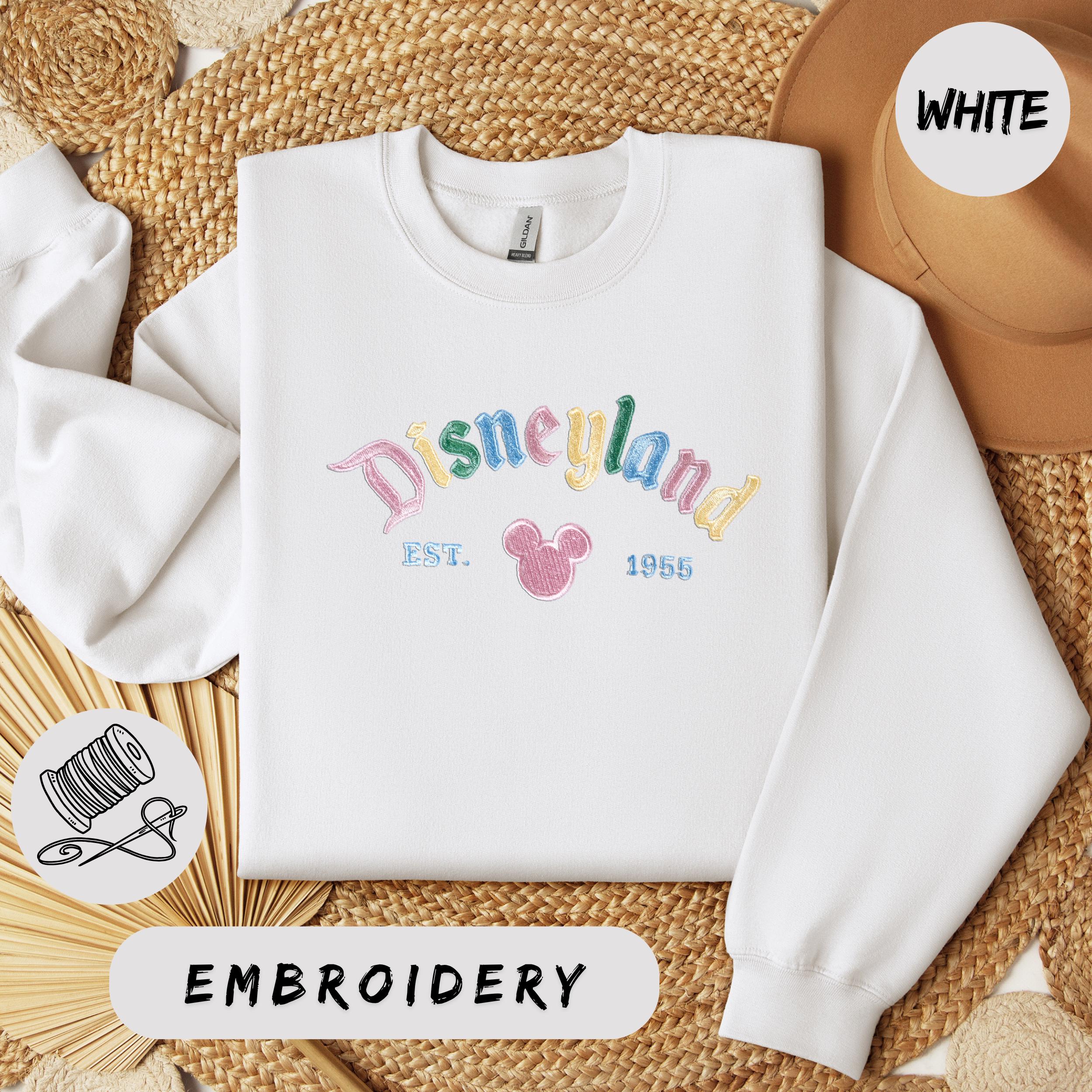 Embroidered Disneyland Sweatshirt Hoodie with Vintage 1955 Design – Rainbow Pastel Mickey Mouse Pullover Fan Gift - photo 2
