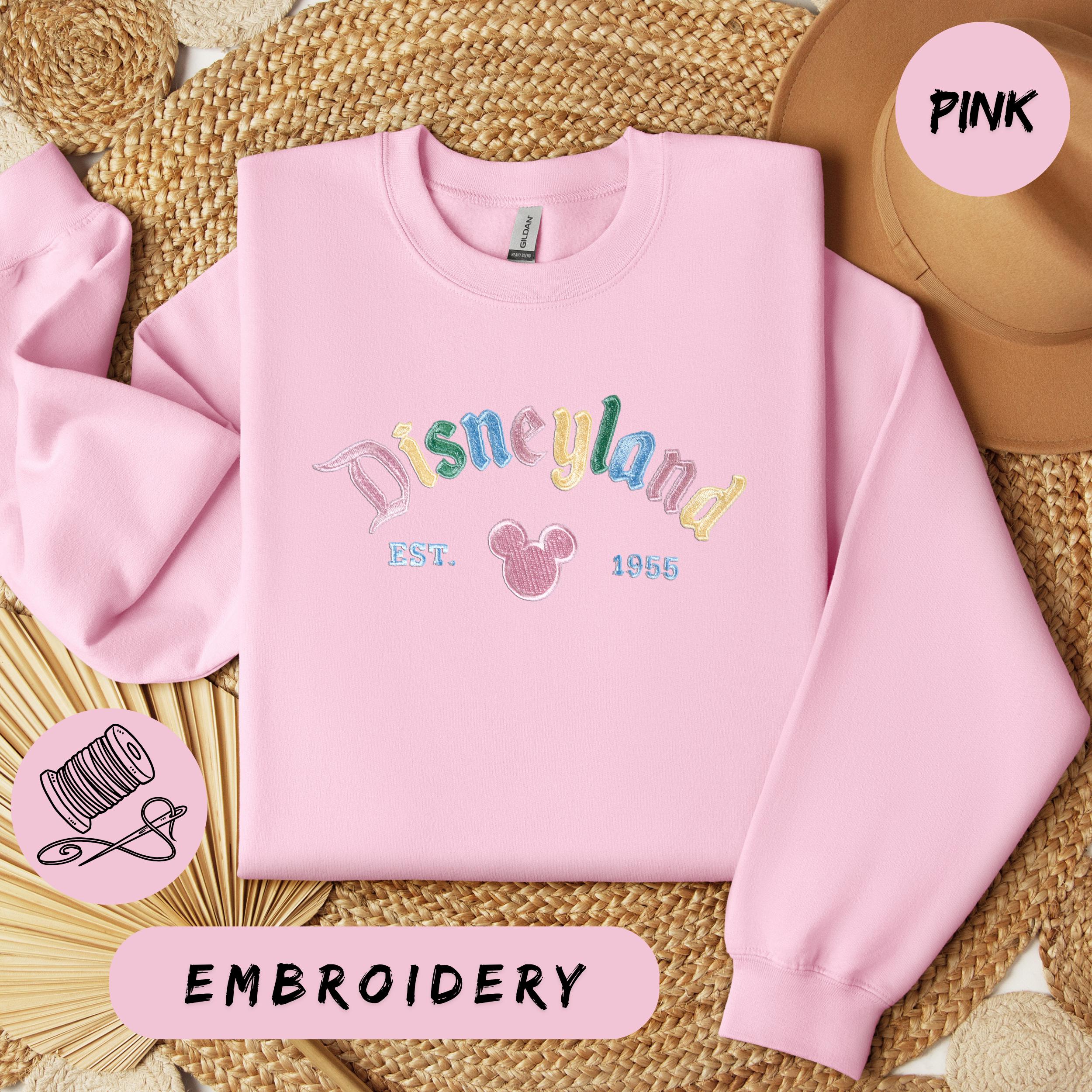 Embroidered Disneyland Sweatshirt Hoodie with Vintage 1955 Design – Rainbow Pastel Mickey Mouse Pullover Fan Gift - photo 3
