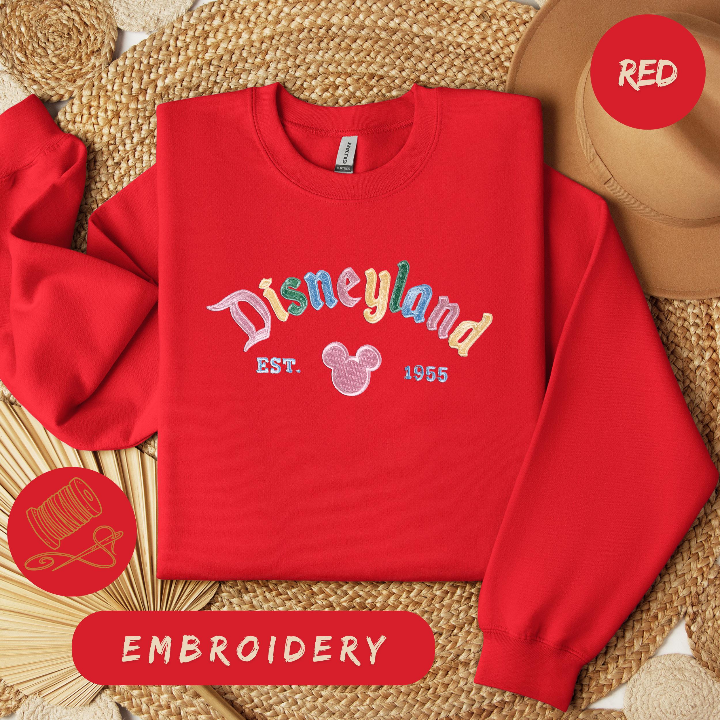 Embroidered Disneyland Sweatshirt Hoodie with Vintage 1955 Design – Rainbow Pastel Mickey Mouse Pullover Fan Gift - photo 5
