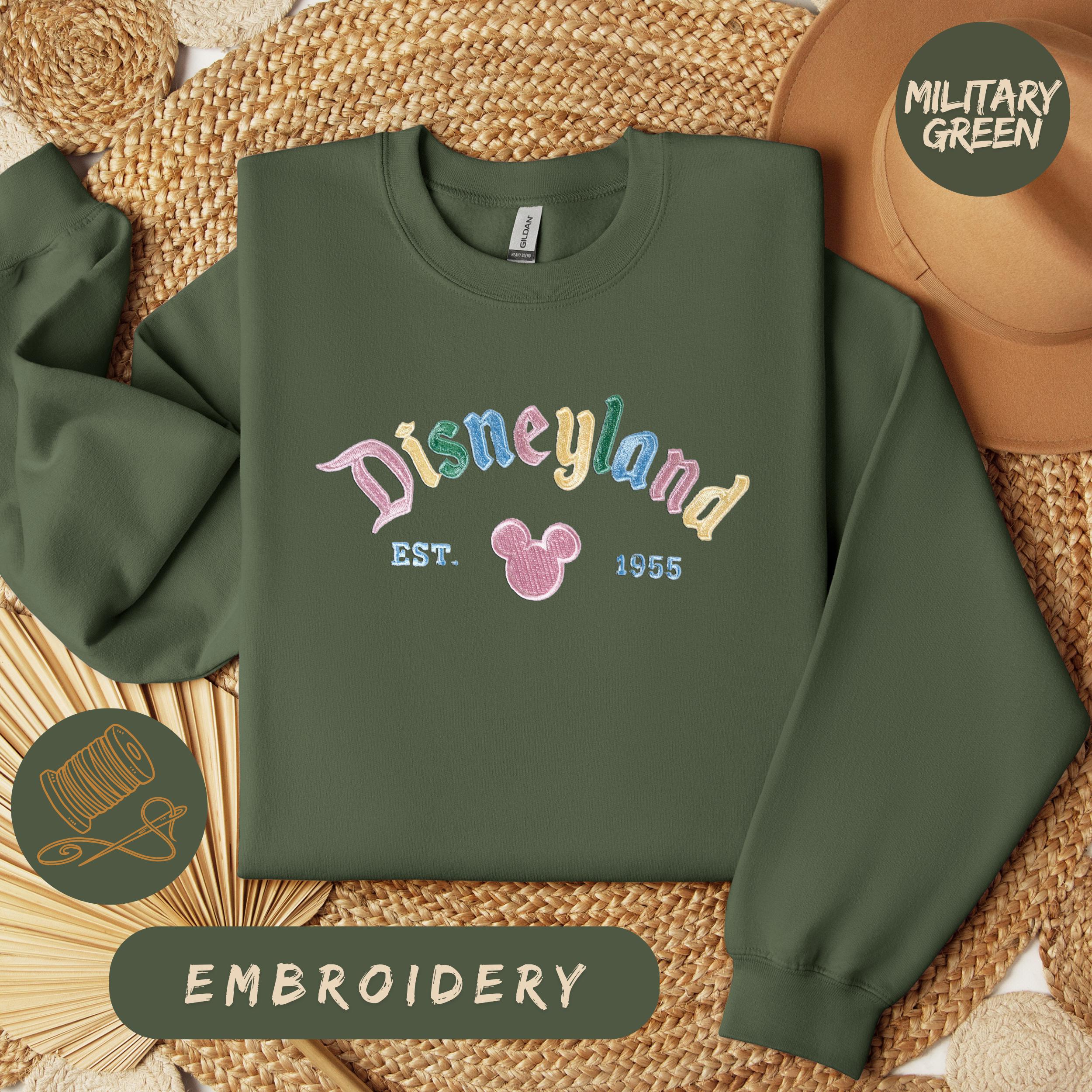 Embroidered Disneyland Sweatshirt Hoodie with Vintage 1955 Design – Rainbow Pastel Mickey Mouse Pullover Fan Gift - photo 6
