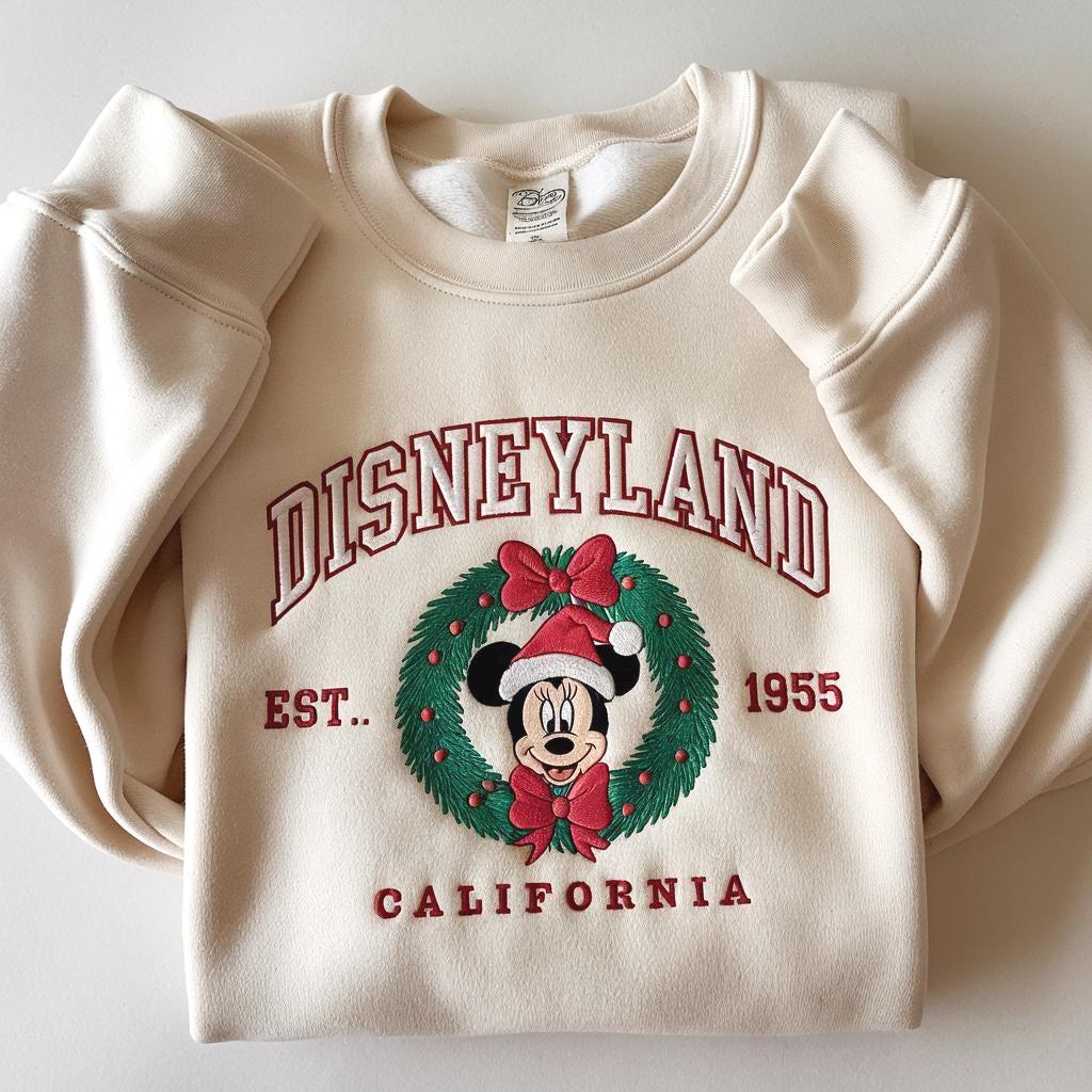 Embroidered Disneyland Christmas Sweatshirt – Mickey and Friends Disneyworld Xmas Family Squad Sweater Shirt