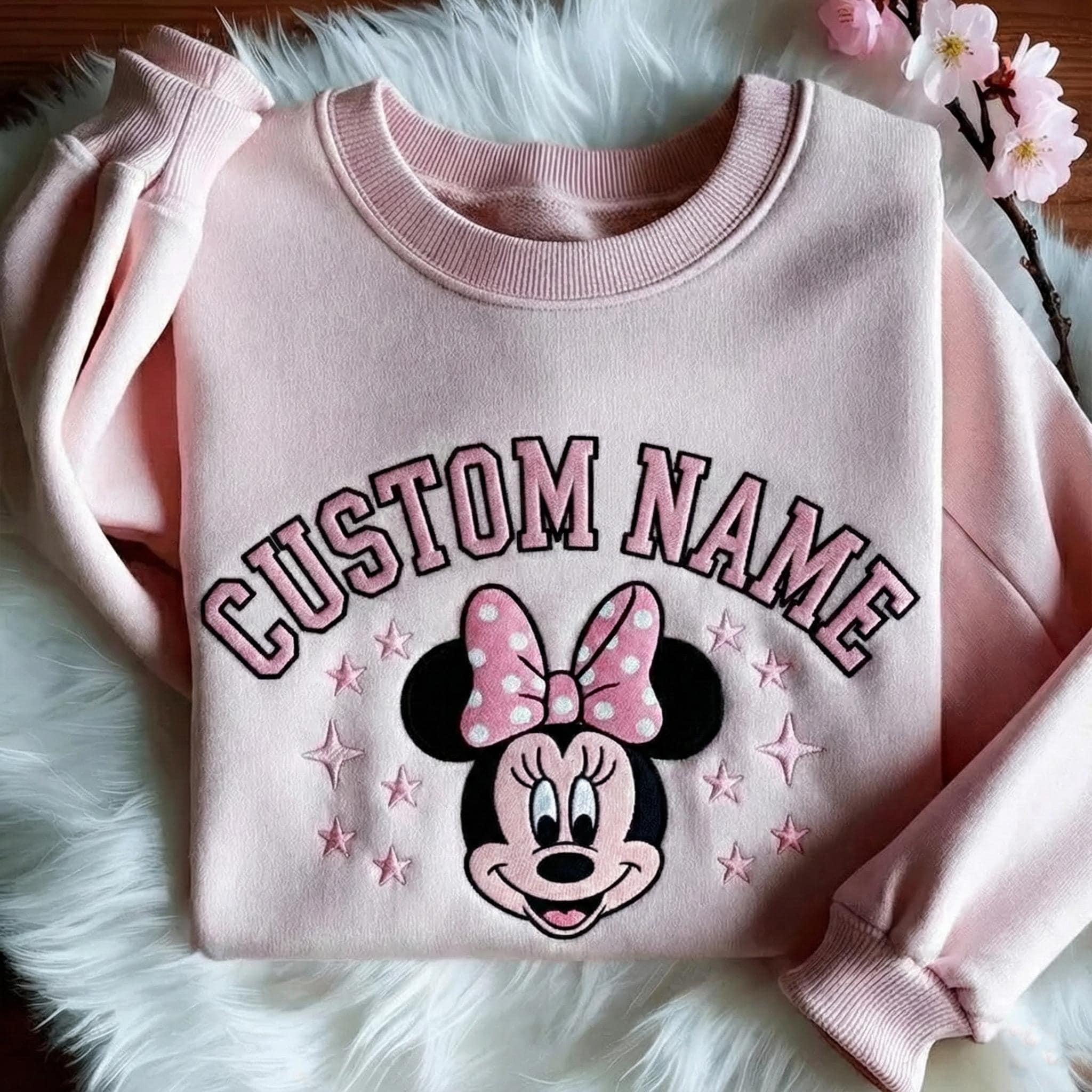 Custom Embroidered Minnie Sweatshirt – Personalized Disney Name Shirt in Pink for Girls and Cute Winter Gifts