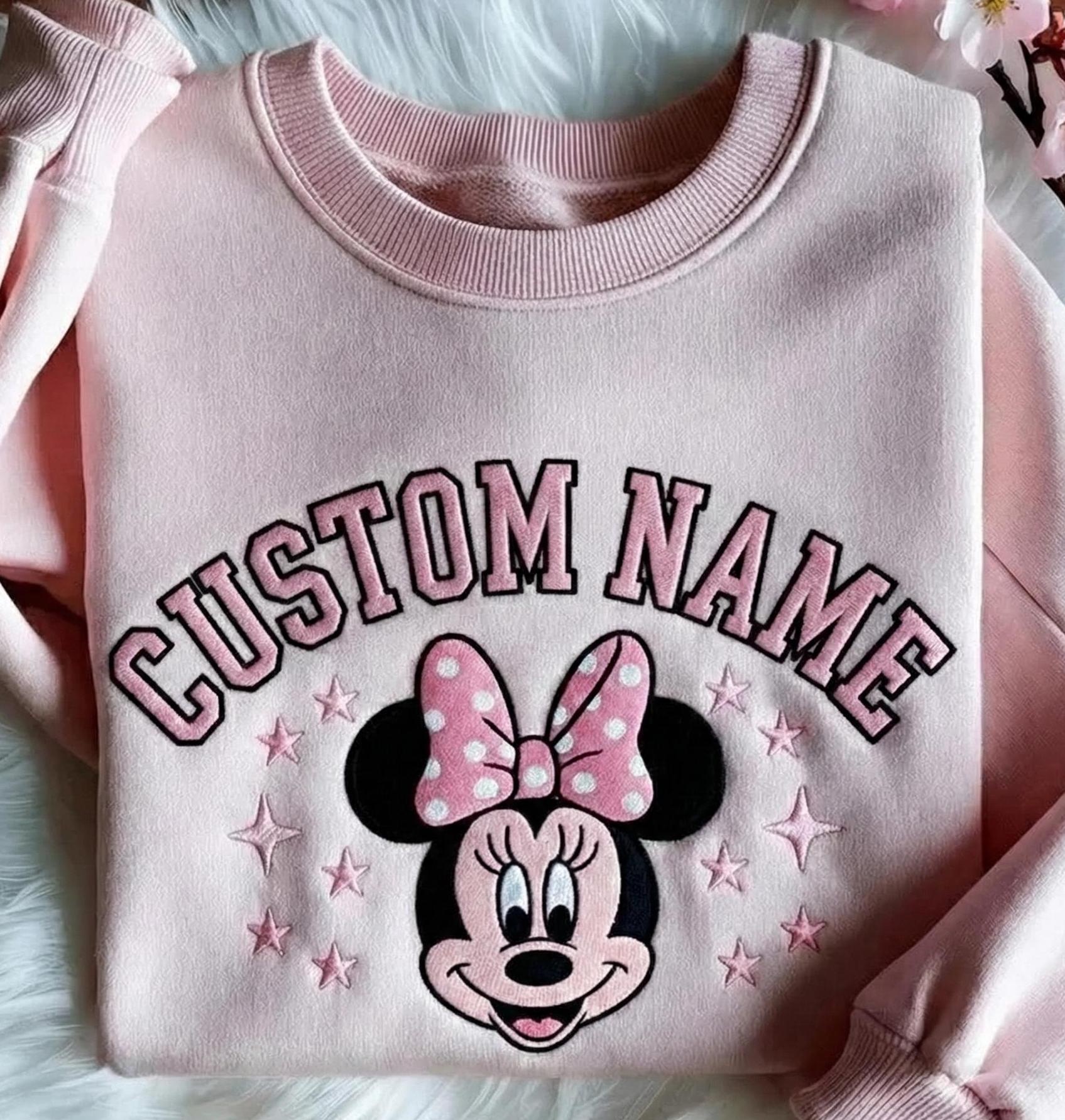 Custom Embroidered Minnie Sweatshirt – Personalized Disney Name Shirt in Pink for Girls and Cute Winter Gifts - photo 2