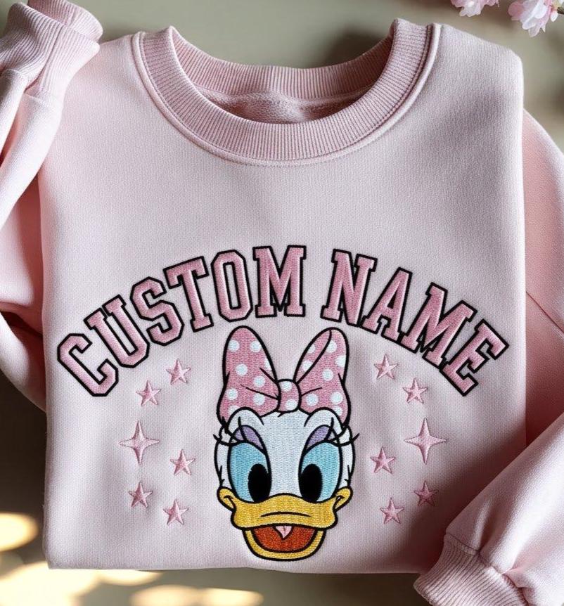 Custom Embroidered Daisy Duck Sweatshirt – Personalized Pink Disney Daisy Shirt for Girls and Cozy Winter Gifts - photo 2