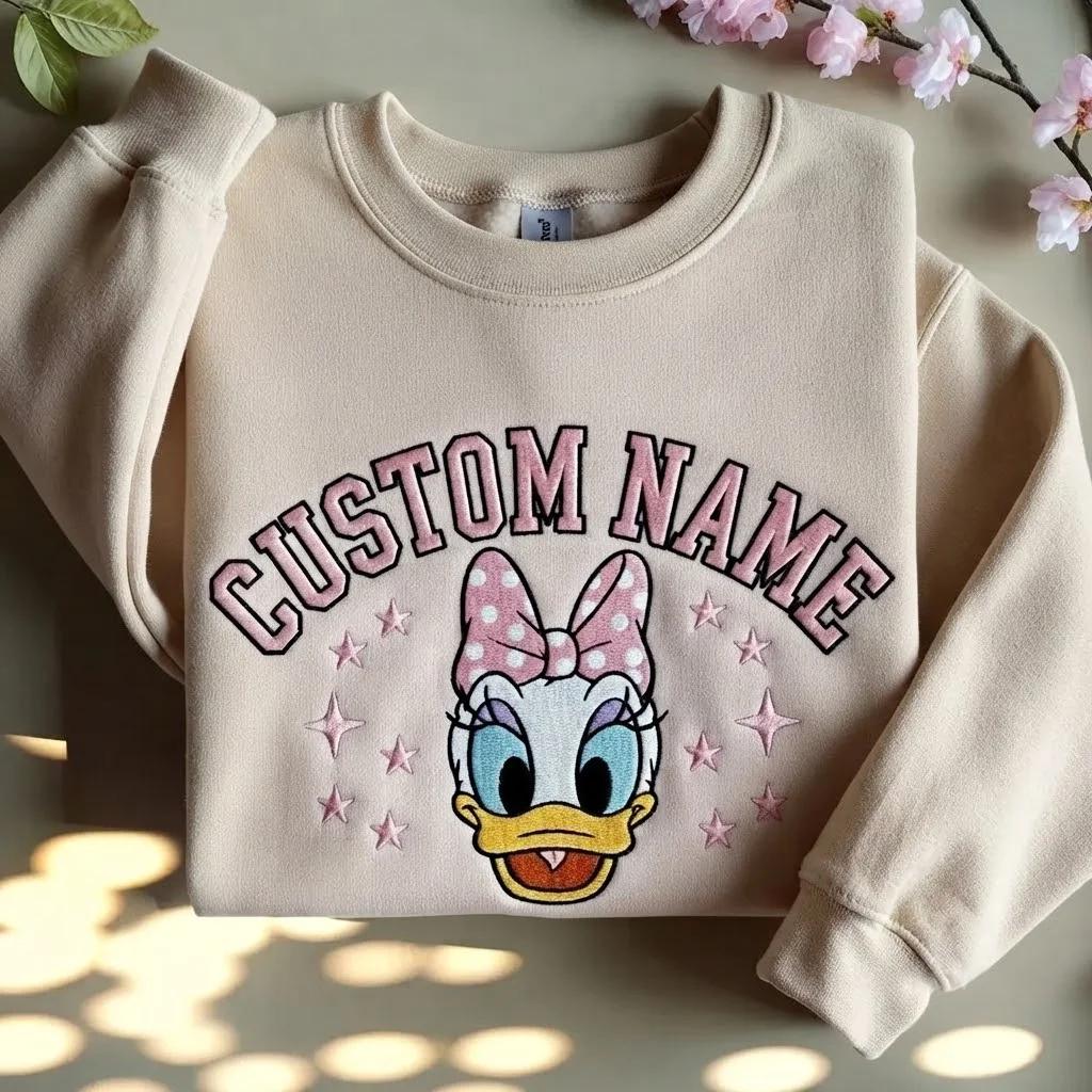 Custom Embroidered Daisy Duck Sweatshirt – Personalized Pink Disney Daisy Shirt for Girls and Cozy Winter Gifts - photo 3