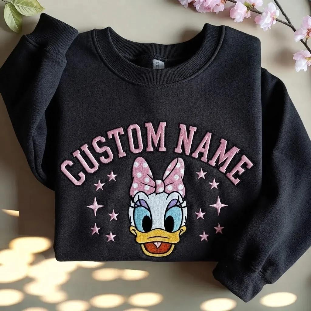 Custom Embroidered Daisy Duck Sweatshirt – Personalized Pink Disney Daisy Shirt for Girls and Cozy Winter Gifts - photo 4