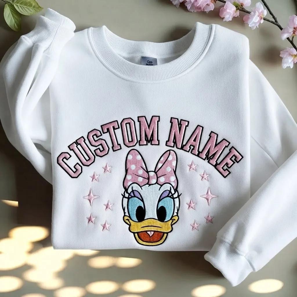 Custom Embroidered Daisy Duck Sweatshirt – Personalized Pink Disney Daisy Shirt for Girls and Cozy Winter Gifts - photo 5