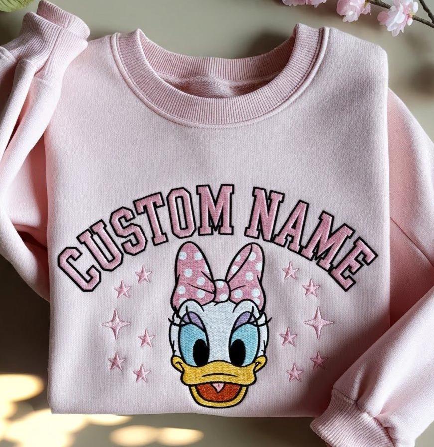 Custom Embroidered Daisy Duck Sweatshirt – Personalized Pink Disney Daisy Shirt for Girls and Cozy Winter Gifts - photo 6