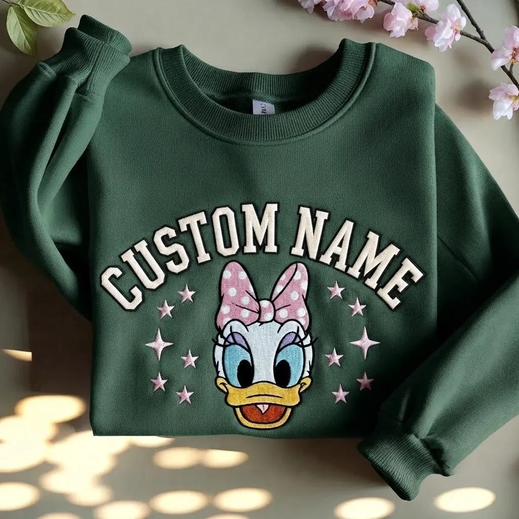 Custom Embroidered Daisy Duck Sweatshirt – Personalized Pink Disney Daisy Shirt for Girls and Cozy Winter Gifts - photo 7