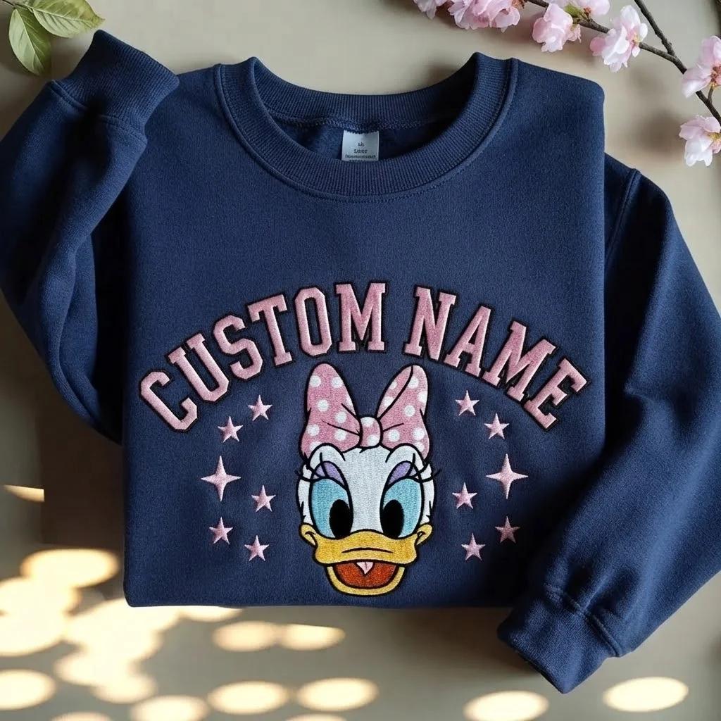 Custom Embroidered Daisy Duck Sweatshirt – Personalized Pink Disney Daisy Shirt for Girls and Cozy Winter Gifts - photo 8