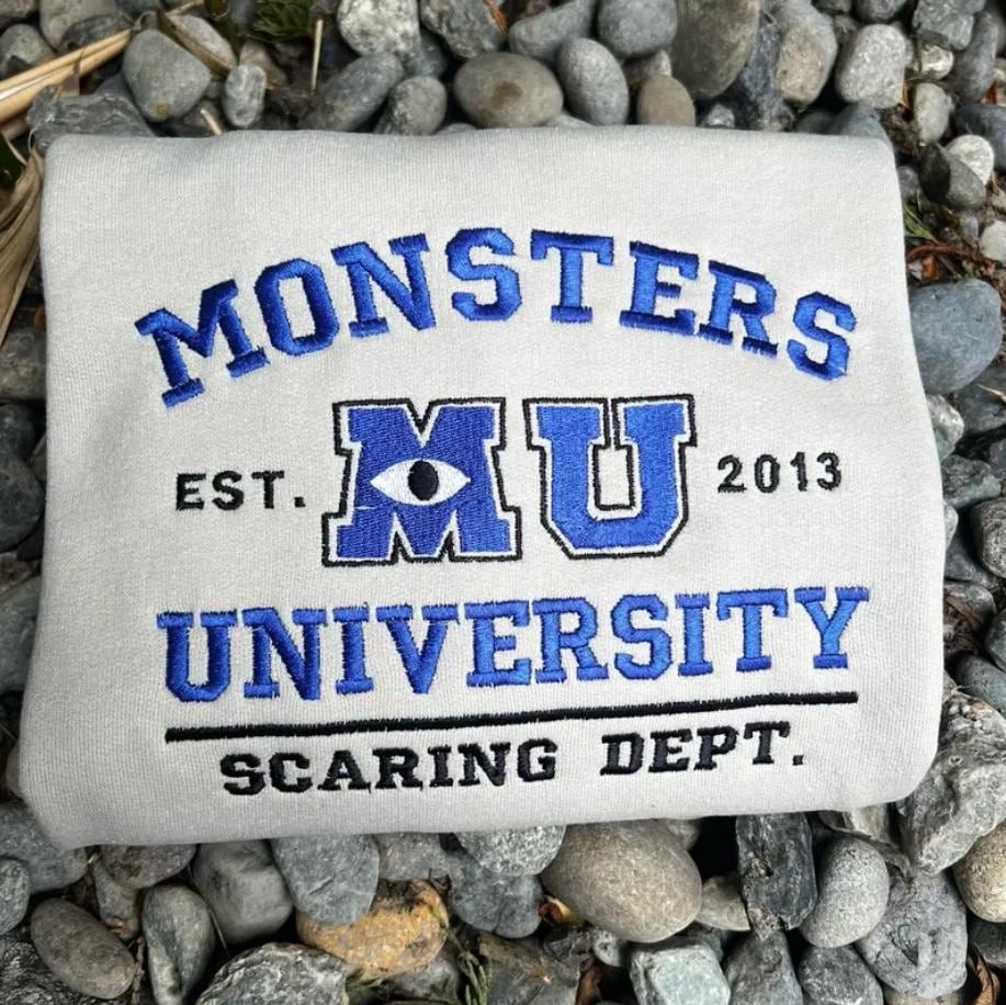 Retro Monsters University Embroidered Crewneck Sweatshirt – Disney Monsters Shirt for Magic Kingdom and Disneyland Trips
