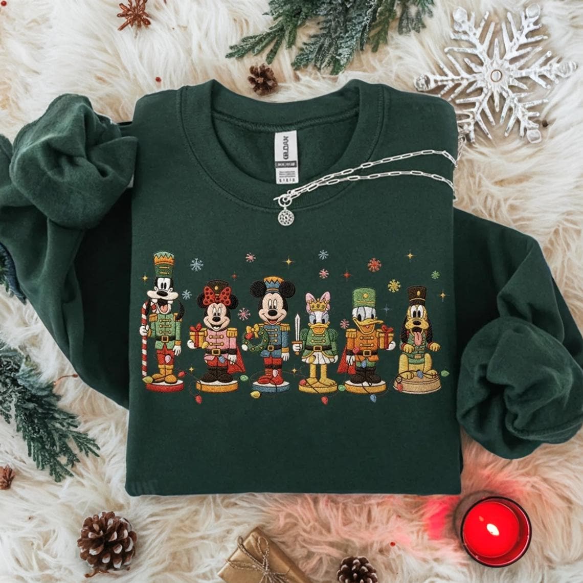 Embroidered Disney Nutcracker Christmas Sweatshirt with Mickey, Minnie, Donald and Goofy – Cozy Holiday Crewneck Gift