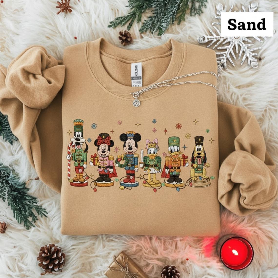 Embroidered Disney Nutcracker Christmas Sweatshirt with Mickey, Minnie, Donald and Goofy β Cozy Holiday Crewneck Gift