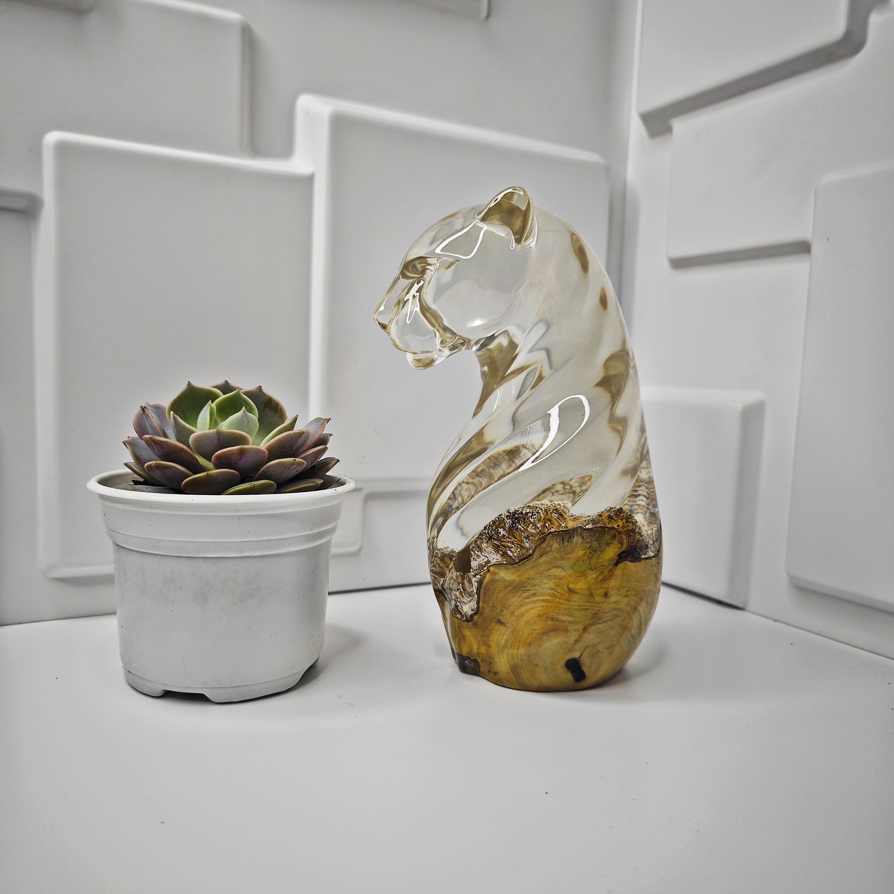 Handmade Burl Wood Leopard Lamp – Abstract Resin RGB LED Light and Gift for a Loved One - photo 2