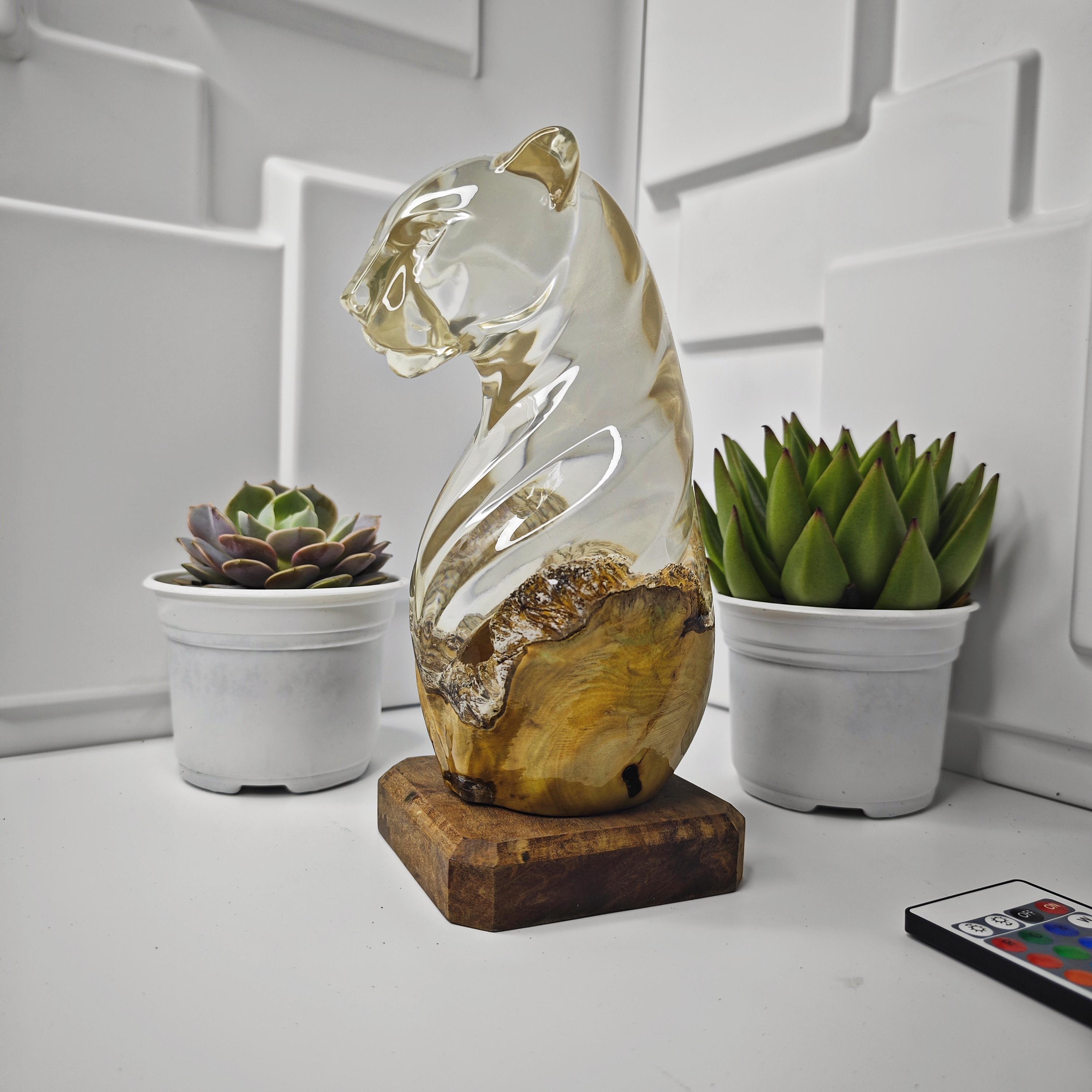 Handmade Burl Wood Leopard Lamp – Abstract Resin RGB LED Light and Gift for a Loved One - photo 4