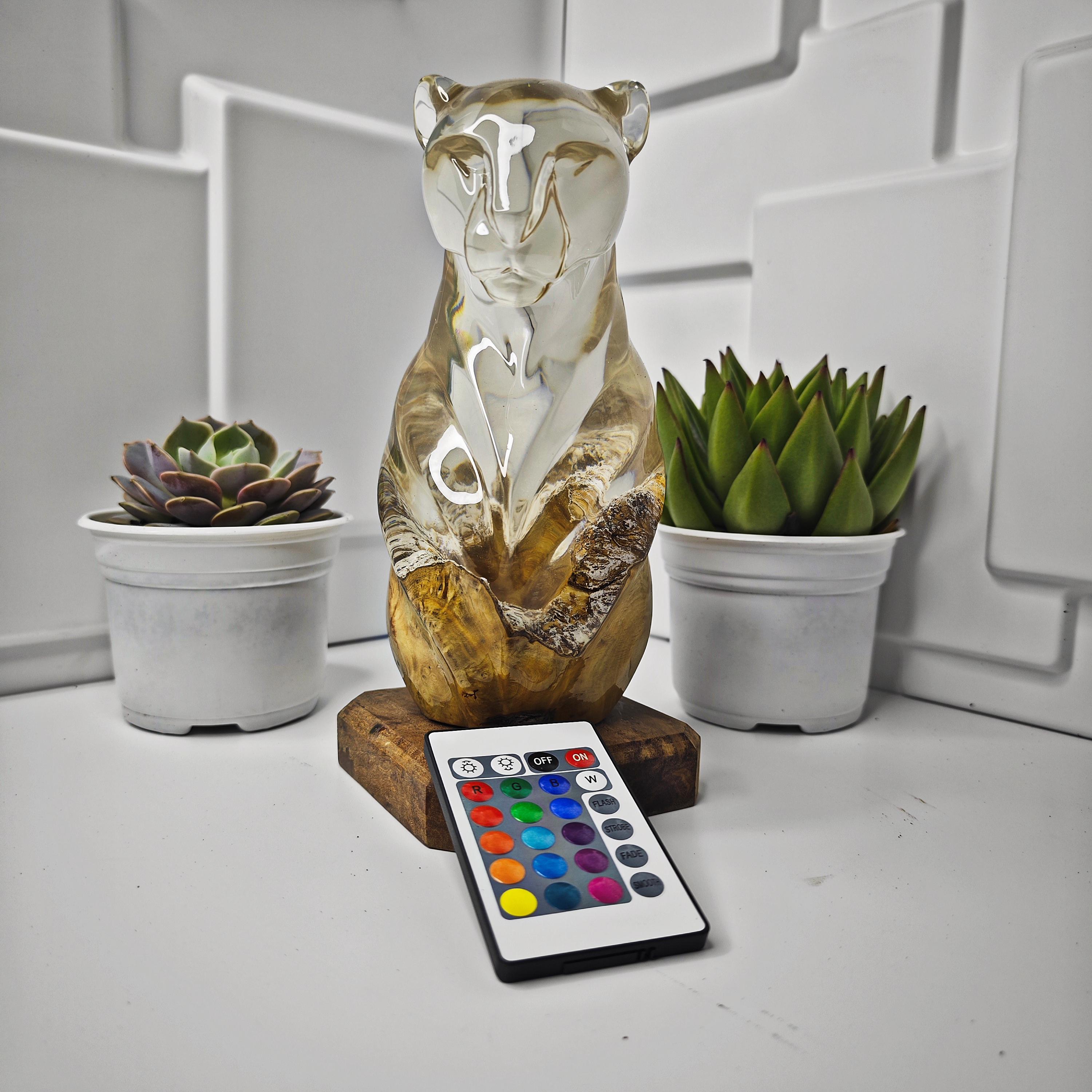 Handmade Burl Wood Leopard Lamp – Abstract Resin RGB LED Light and Gift for a Loved One - photo 6
