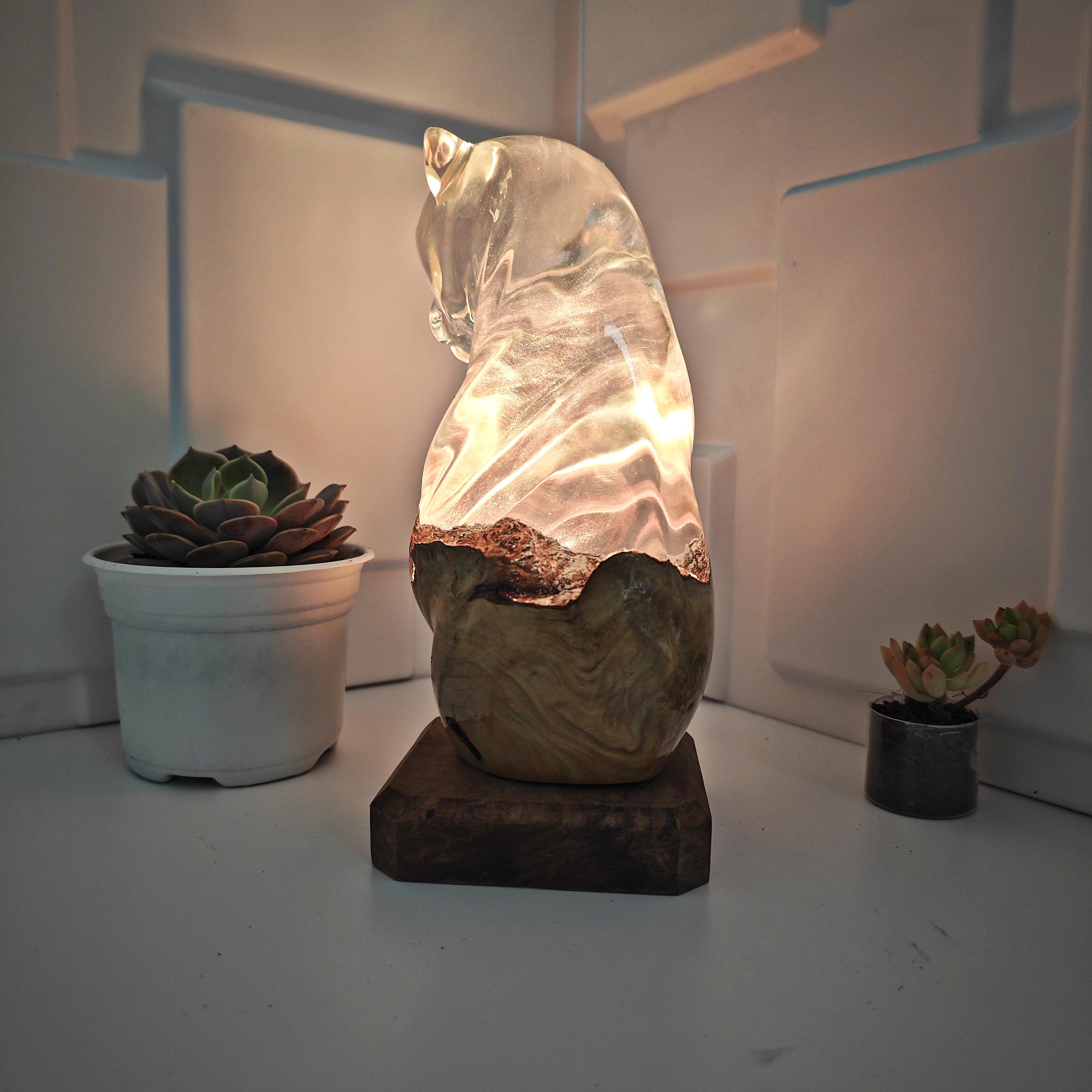 Handmade Burl Wood Leopard Lamp – Abstract Resin RGB LED Light and Gift for a Loved One - photo 7