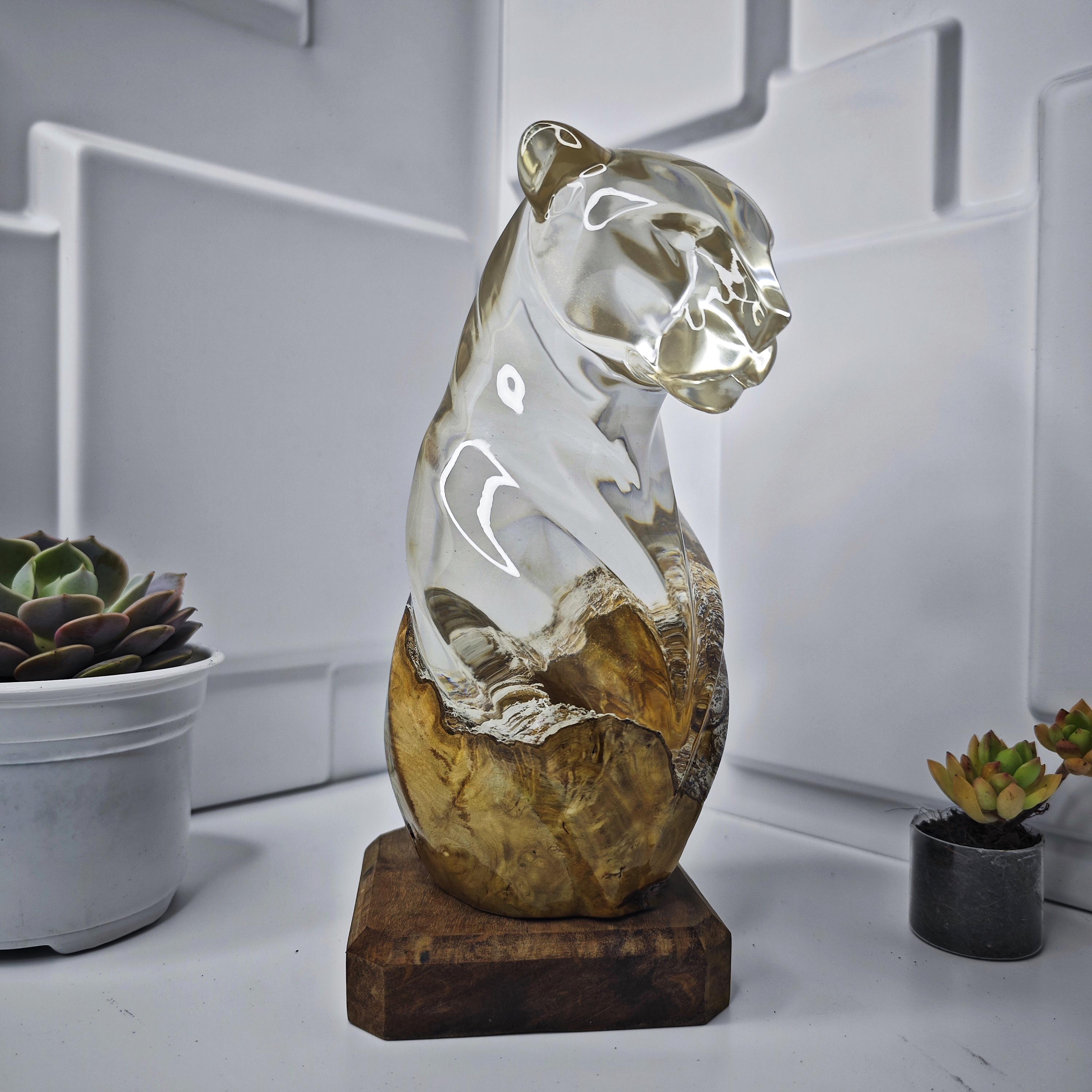Handmade Burl Wood Leopard Lamp – Abstract Resin RGB LED Light and Gift for a Loved One - photo 10