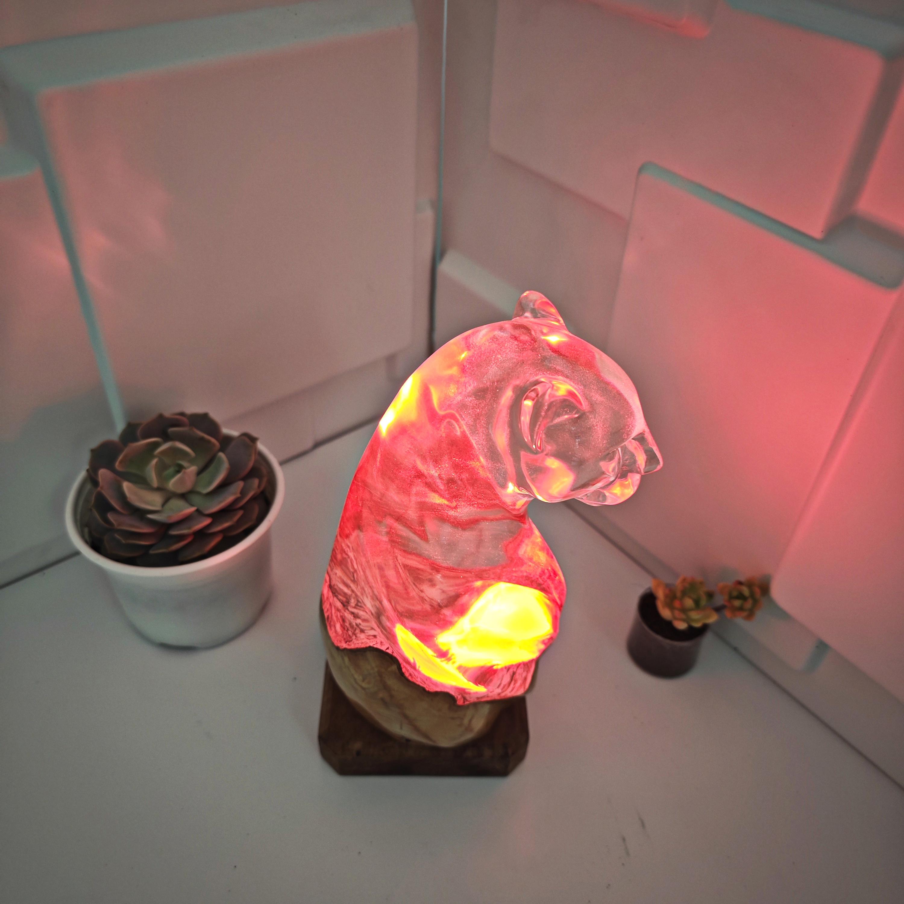 Handmade Burl Wood Leopard Lamp – Abstract Resin RGB LED Light and Gift for a Loved One - photo 11