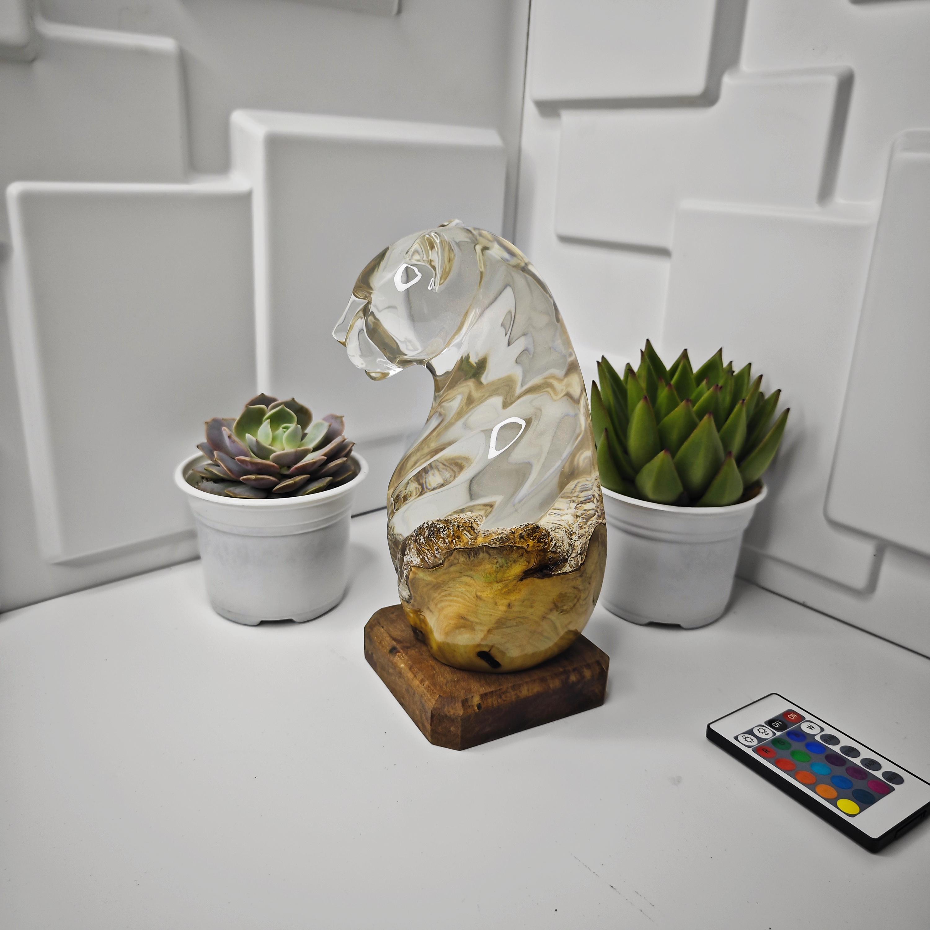 Handmade Burl Wood Leopard Lamp – Abstract Resin RGB LED Light and Gift for a Loved One - photo 12