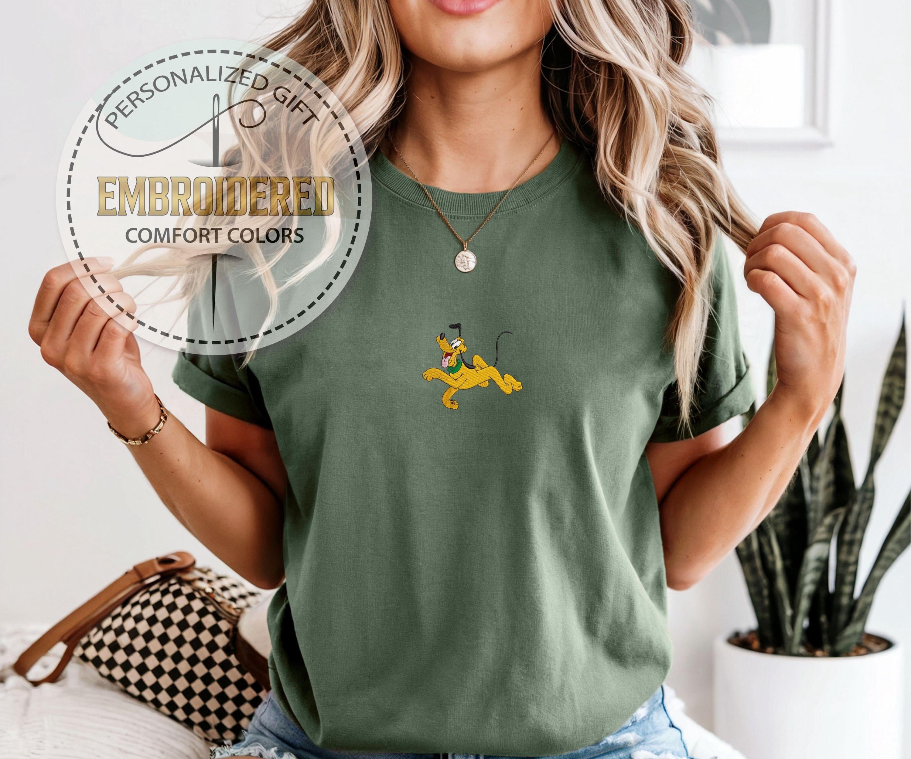 Embroidered Pluto Comfort Colors Shirt – Disney Character Tee and Gift for Disneyland and Walt Disney World Trips