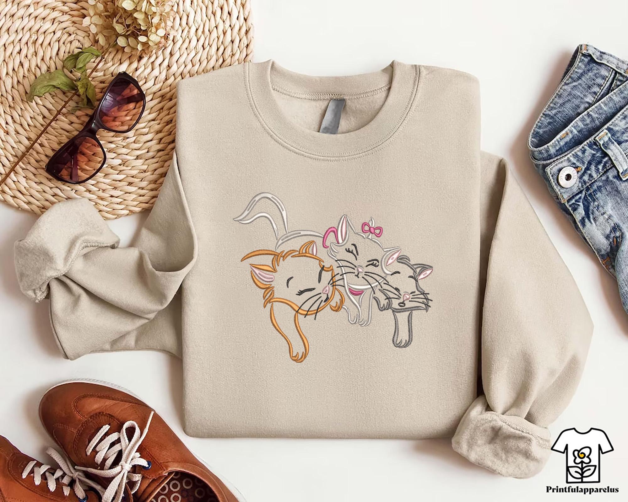 The Aristocats Embroidered Sweatshirt with Marie, Toulouse and Berlioz – Retro Disney Cat Lover Disneyland Vacation Crewneck