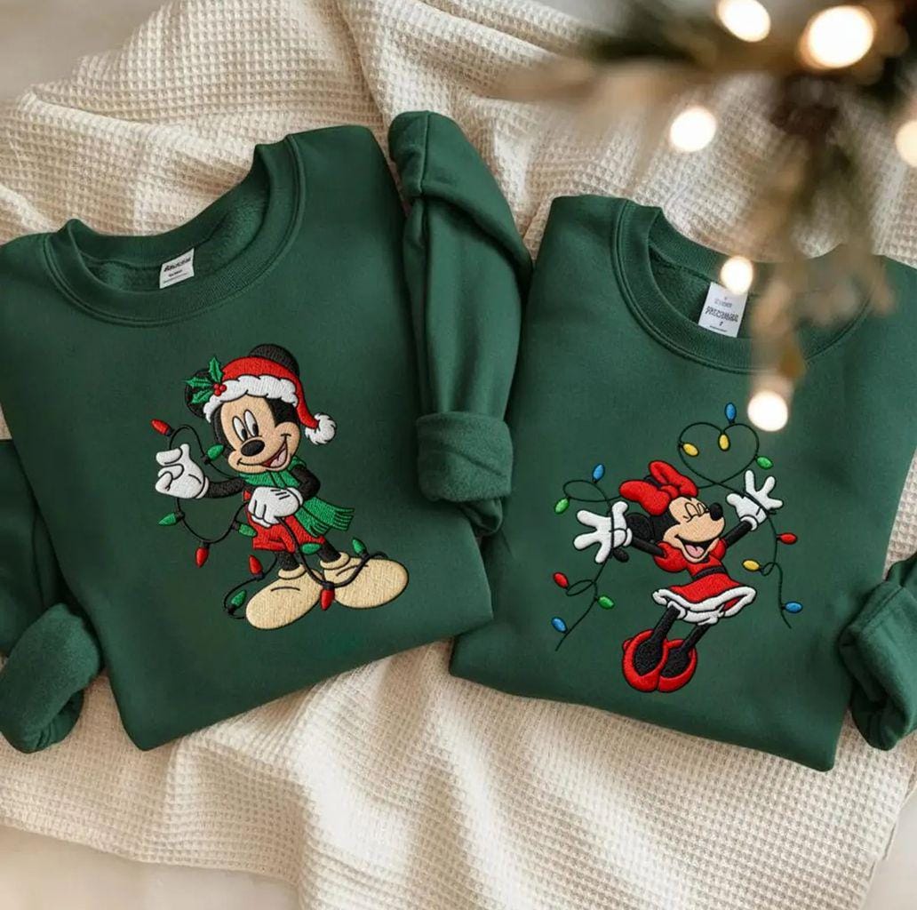 Embroidered Mickey and Minnie Christmas Sweatshirt – Cozy Xmas Lights Crewneck and Matching Disney Couple Holiday Shirts - photo 3
