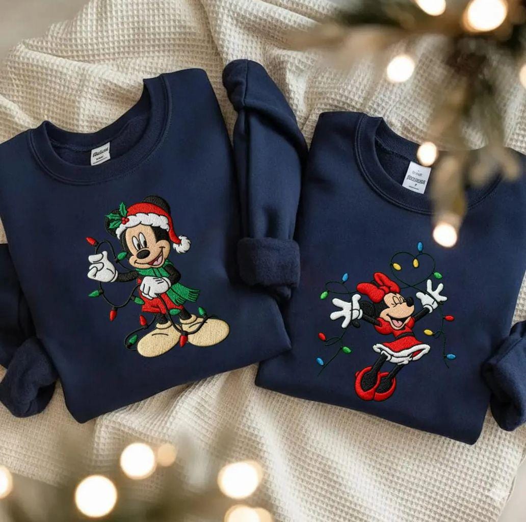 Embroidered Mickey and Minnie Christmas Sweatshirt – Cozy Xmas Lights Crewneck and Matching Disney Couple Holiday Shirts - photo 5