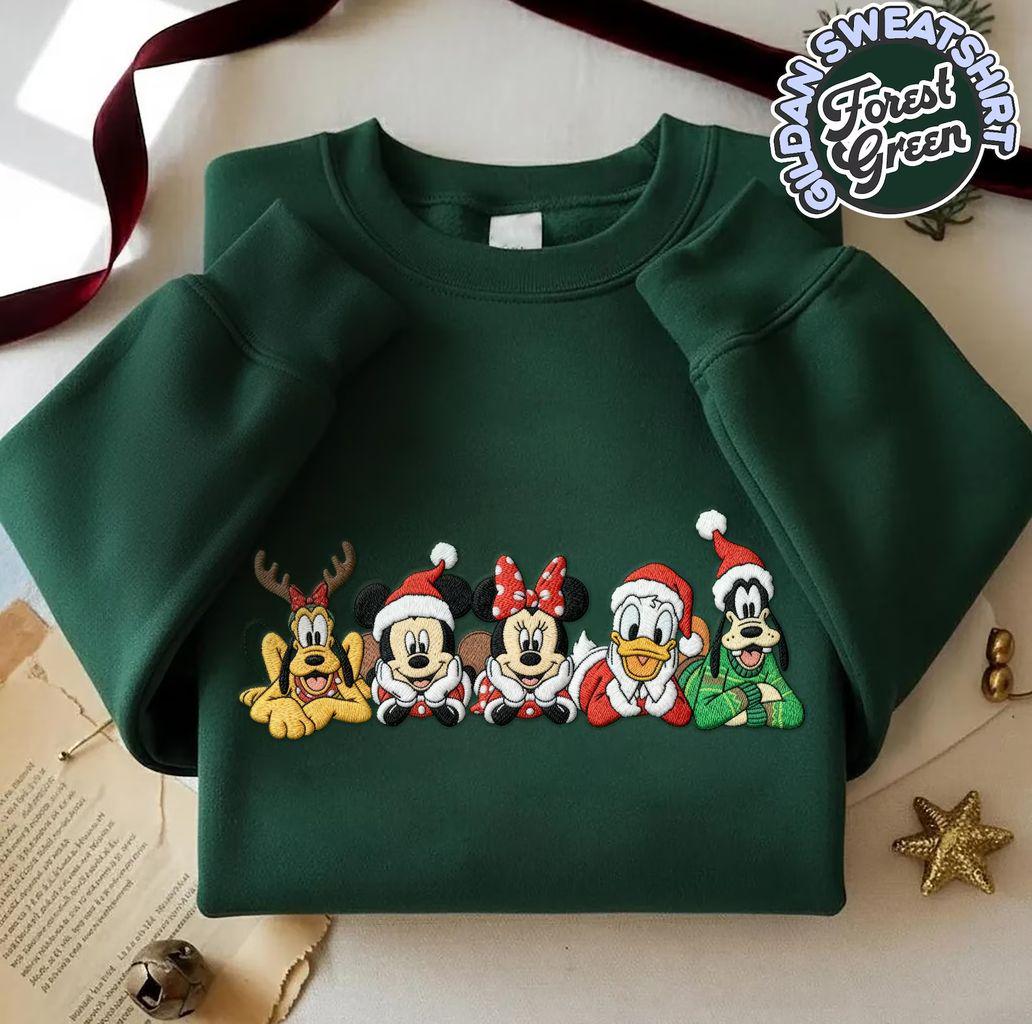 Embroidered Mickey and Friends Christmas Sweatshirt – Disney Xmas Shirt with Minnie, Donald, Goofy and Pluto