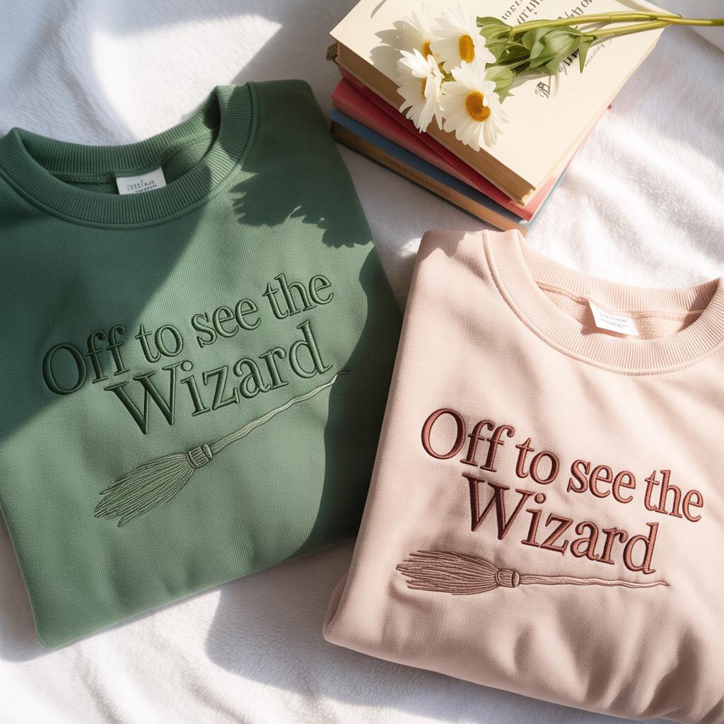 Embroidered Wizard of Oz Sweatshirt – Vintage Crewneck Pullover with Embroidery for Classic Movie Fans