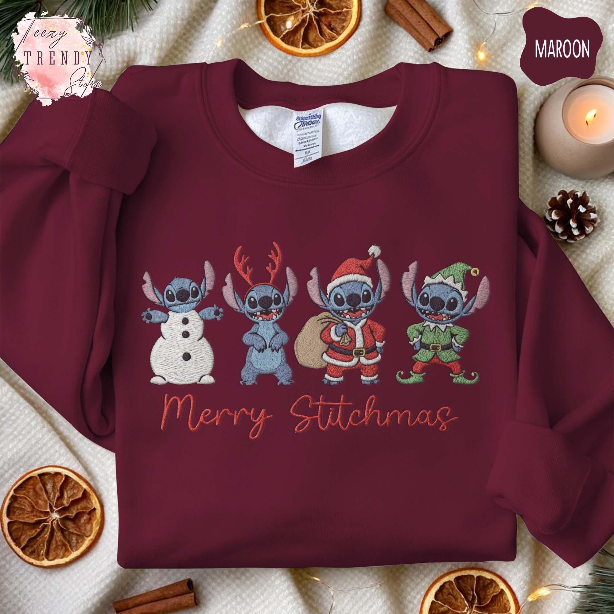 Embroidered Merry Stitchmas Sweatshirt – Cute Stitch Christmas Shirt and Cozy Disney Holiday Xmas Gift Sweater - photo 2