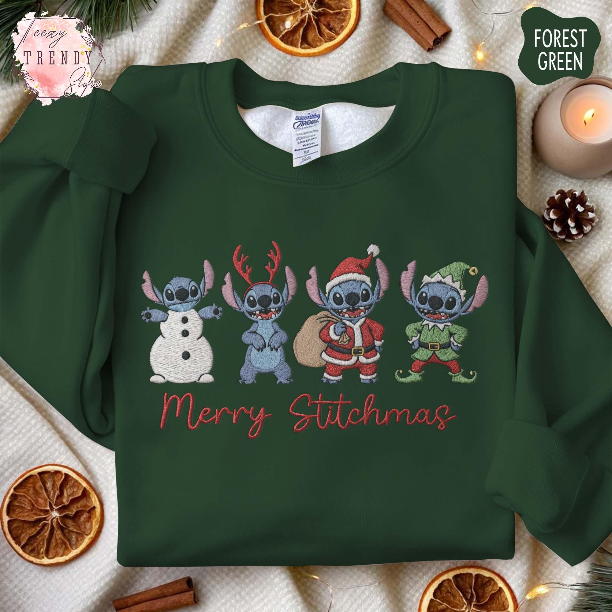 Embroidered Merry Stitchmas Sweatshirt – Cute Stitch Christmas Shirt and Cozy Disney Holiday Xmas Gift Sweater - photo 3