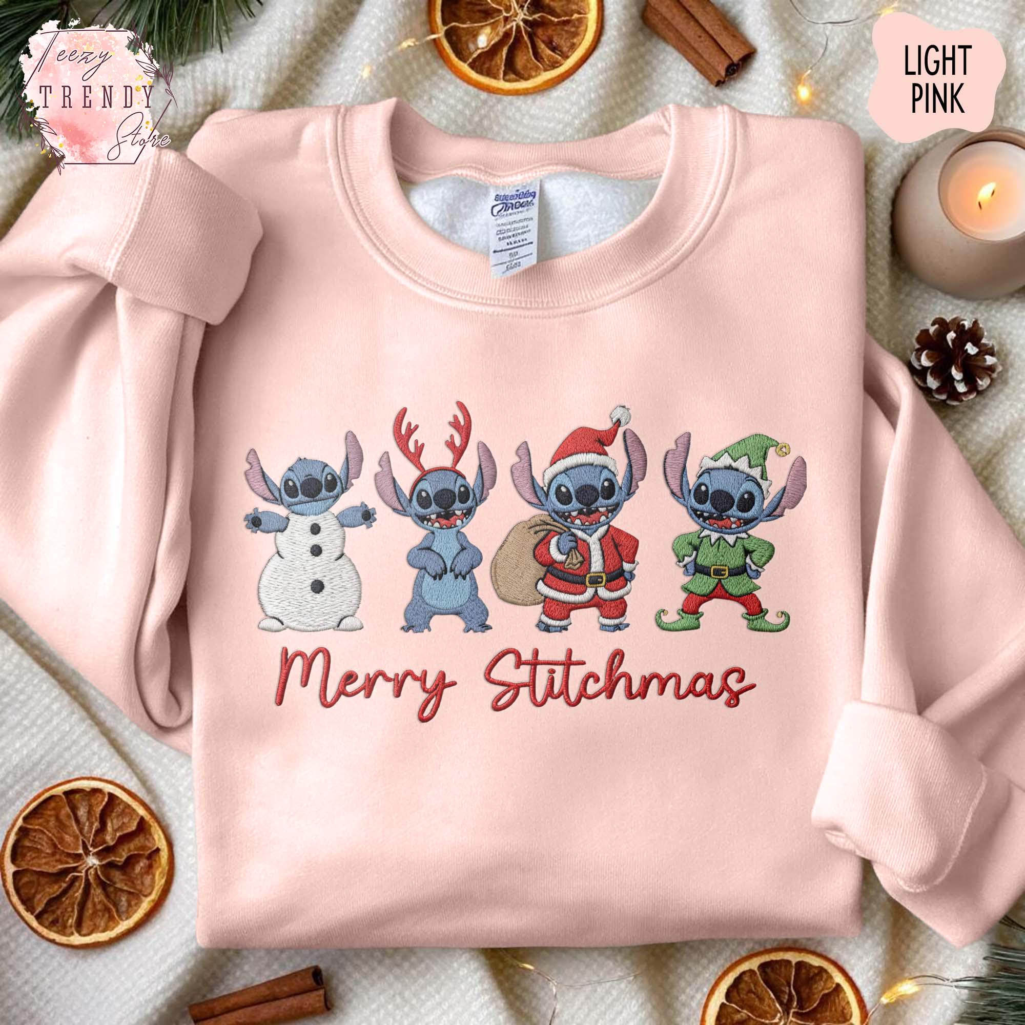 Embroidered Merry Stitchmas Sweatshirt – Cute Stitch Christmas Shirt and Cozy Disney Holiday Xmas Gift Sweater - photo 4