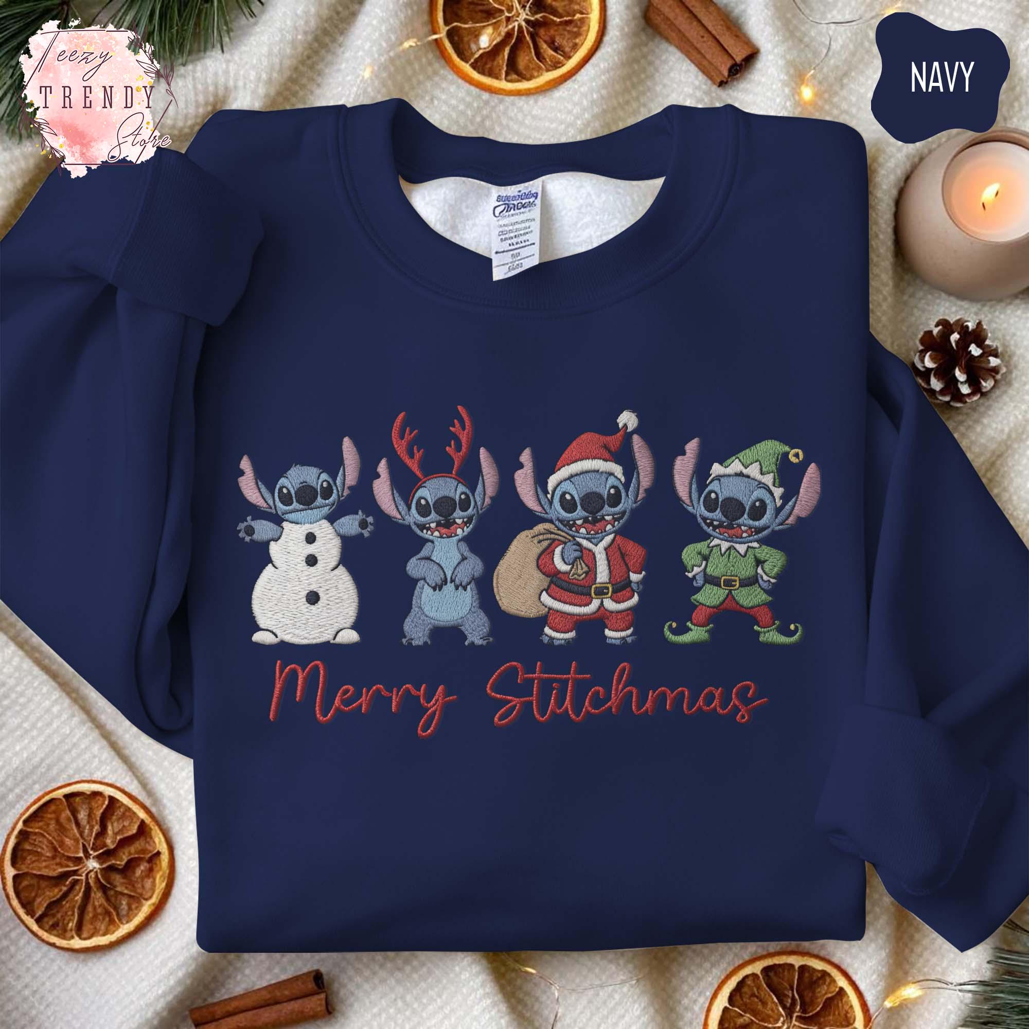 Embroidered Merry Stitchmas Sweatshirt – Cute Stitch Christmas Shirt and Cozy Disney Holiday Xmas Gift Sweater - photo 5