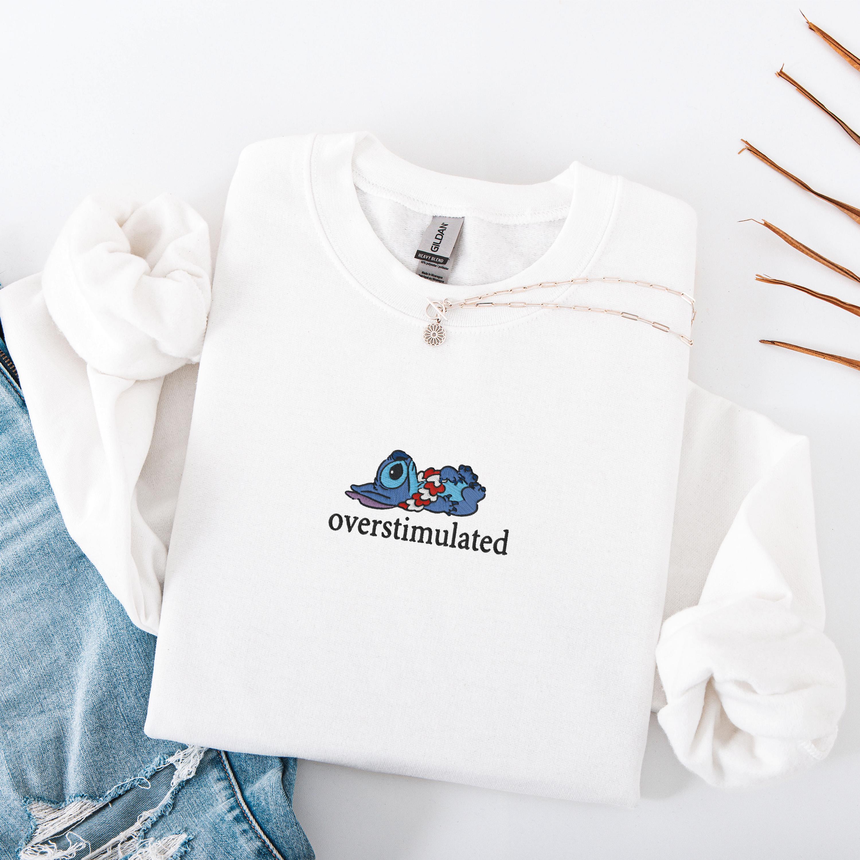 Embroidered Overstimulated Blue Alien Sweatshirt – Funny Magical Kingdom Anxiety And Mental Health Sweater