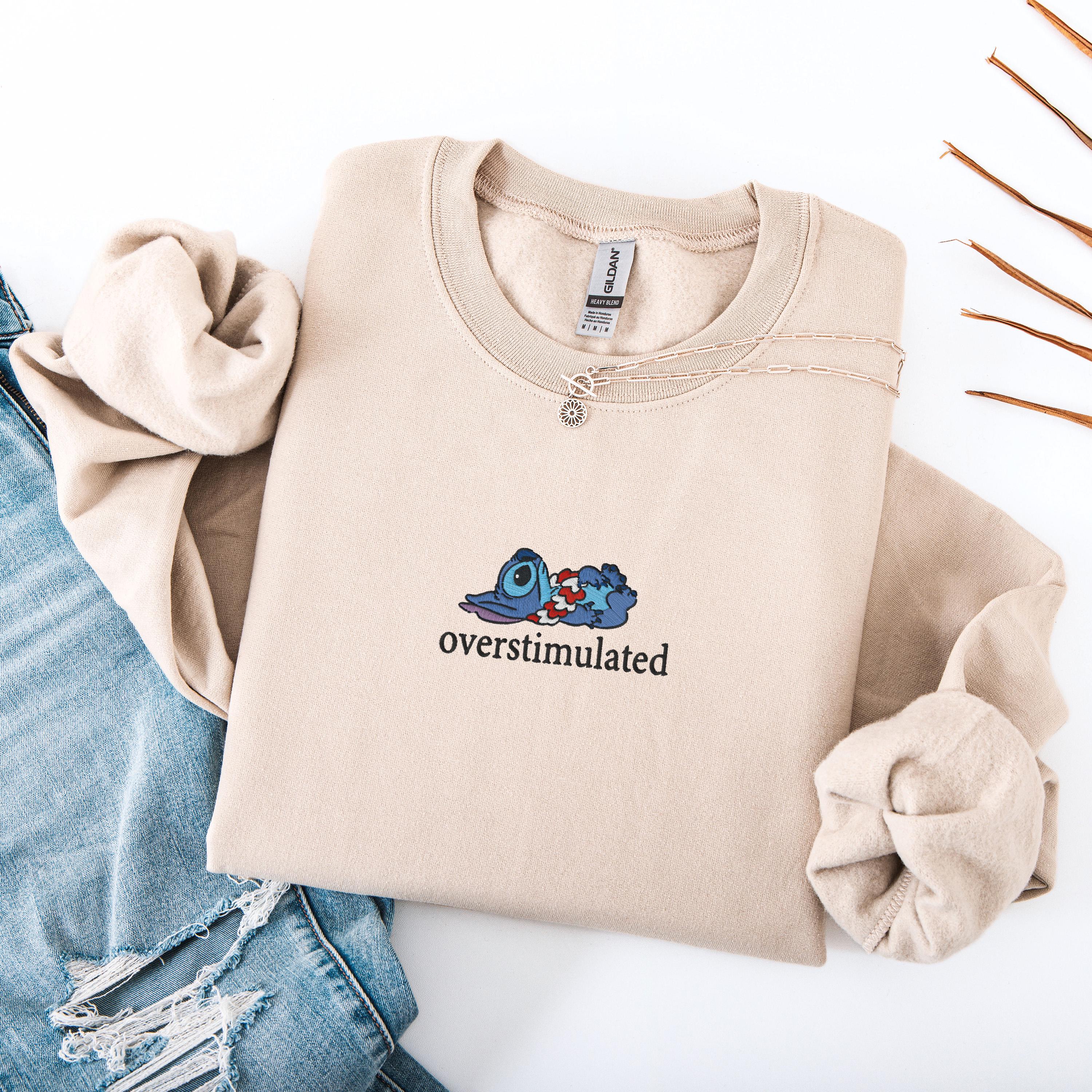Embroidered Overstimulated Blue Alien Sweatshirt – Funny Magical Kingdom Anxiety And Mental Health Sweater - photo 3