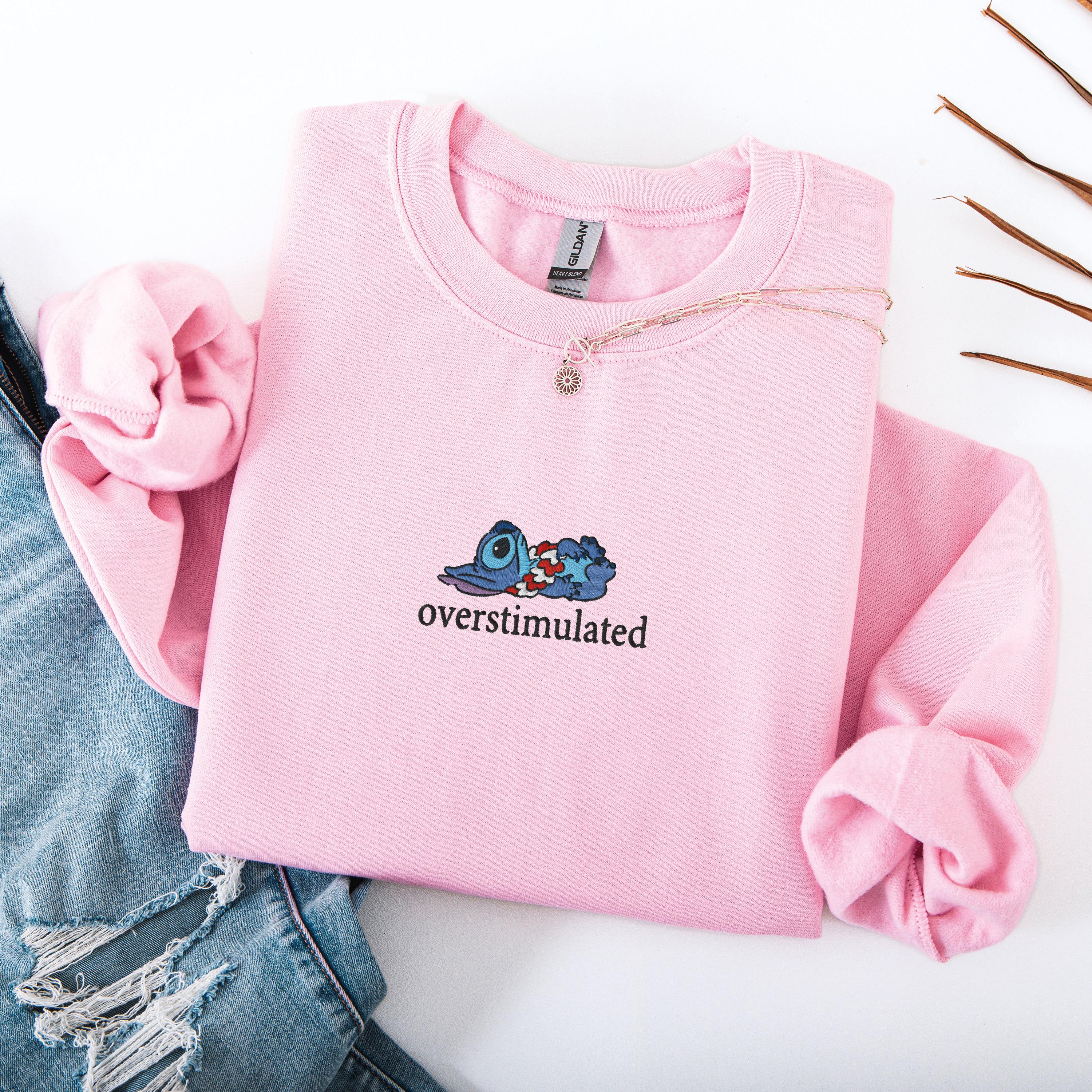 Embroidered Overstimulated Blue Alien Sweatshirt – Funny Magical Kingdom Anxiety And Mental Health Sweater - photo 4