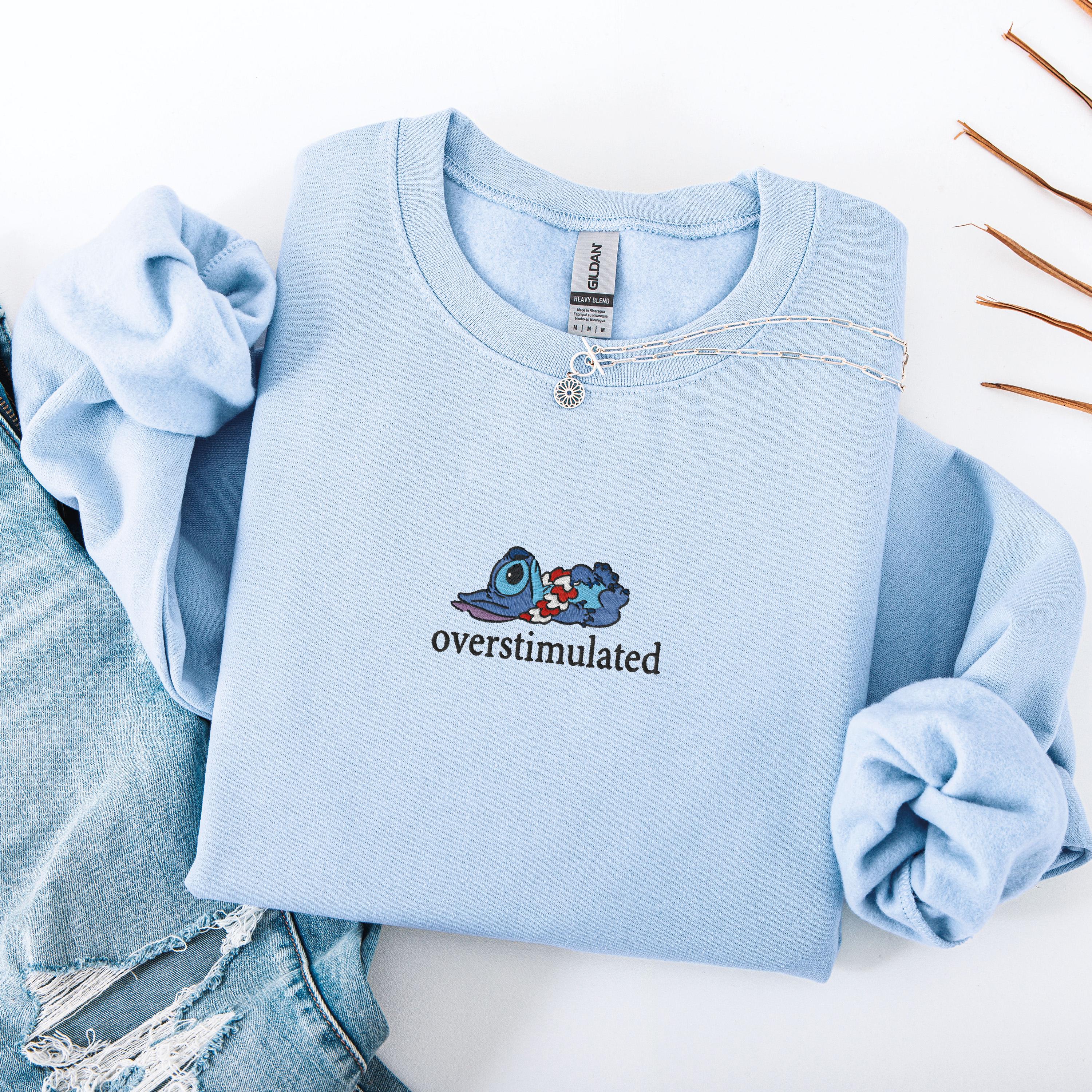 Embroidered Overstimulated Blue Alien Sweatshirt – Funny Magical Kingdom Anxiety And Mental Health Sweater - photo 5