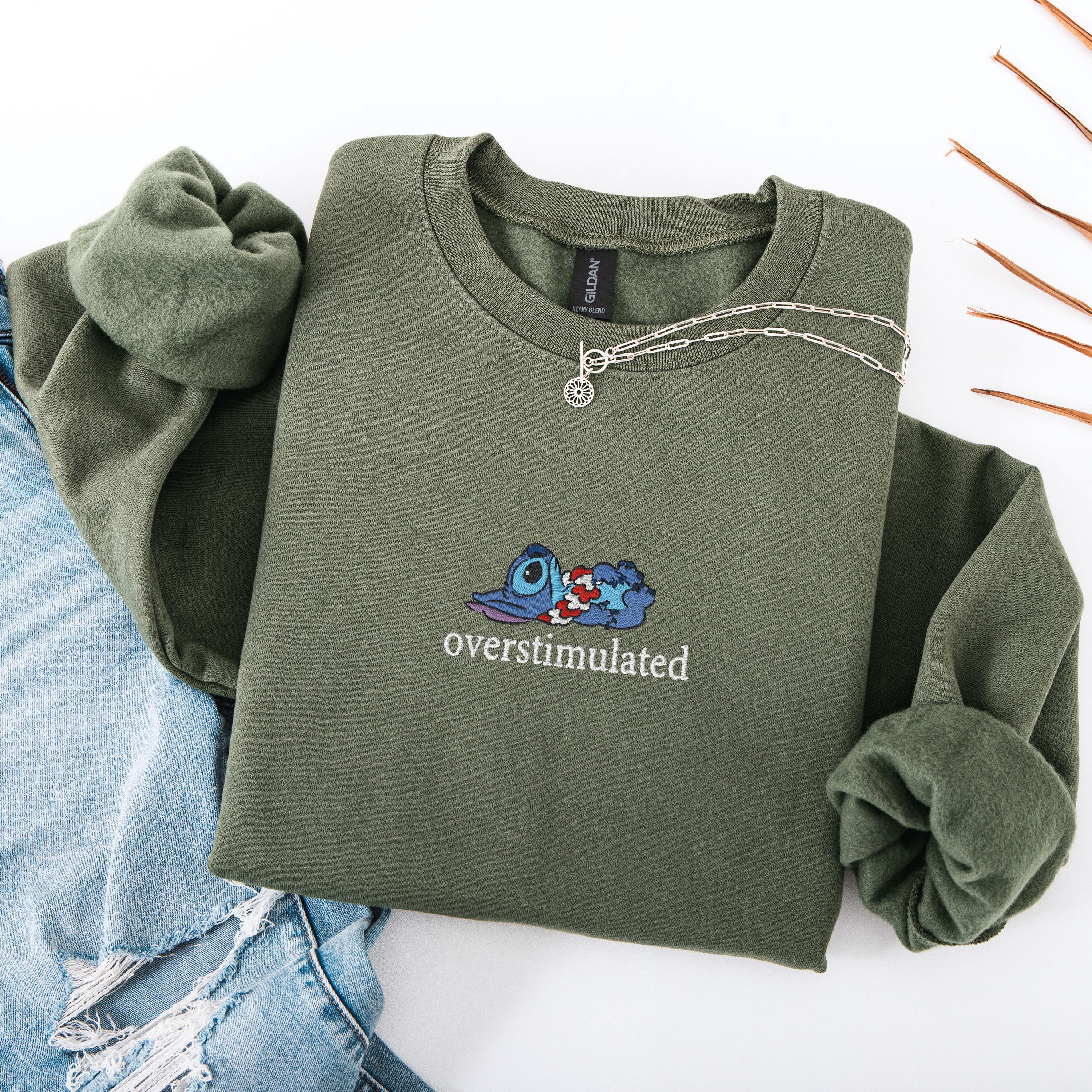 Embroidered Overstimulated Blue Alien Sweatshirt – Funny Magical Kingdom Anxiety And Mental Health Sweater - photo 6